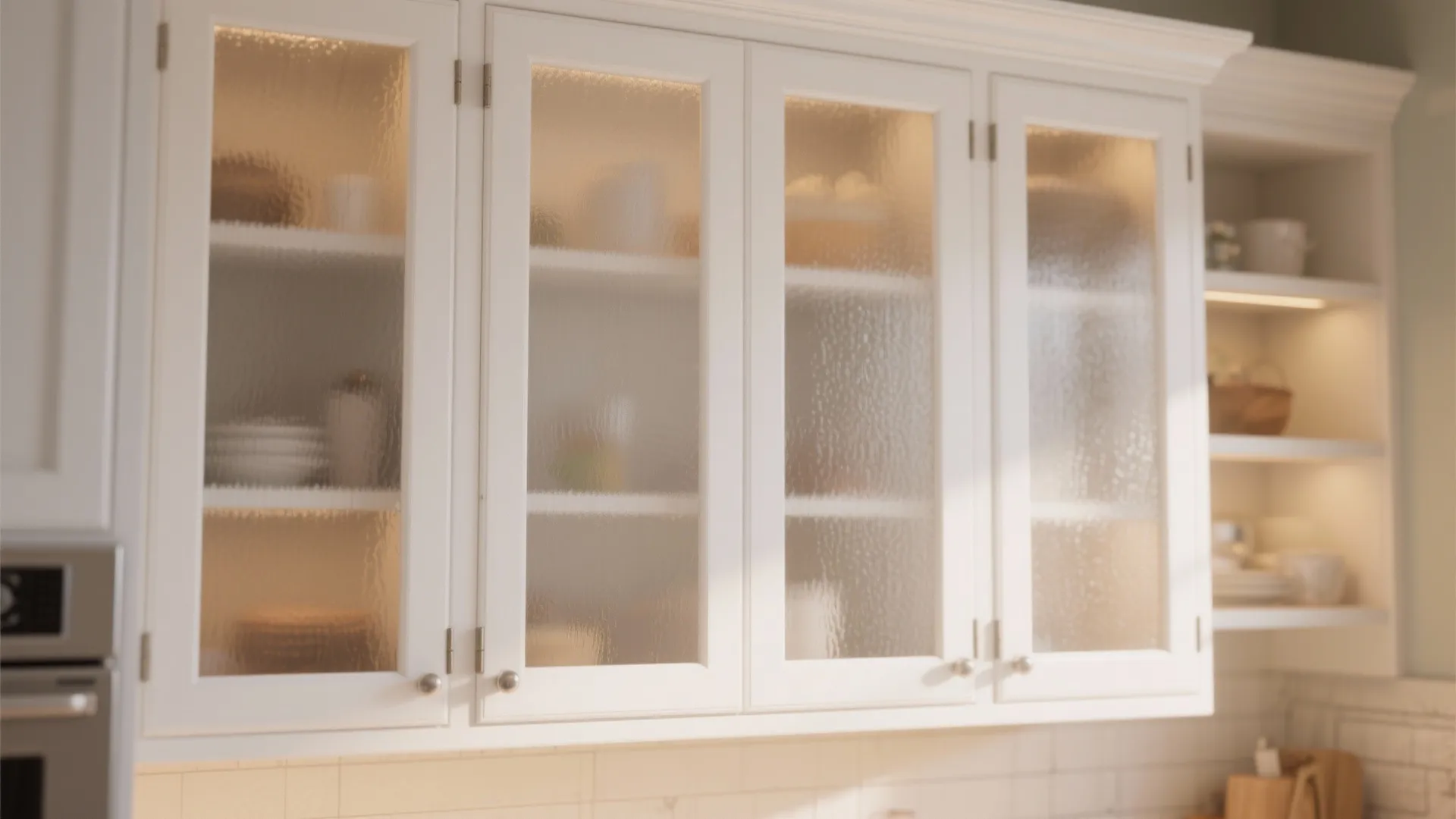 3. Frosted glass-inset white frames for openness