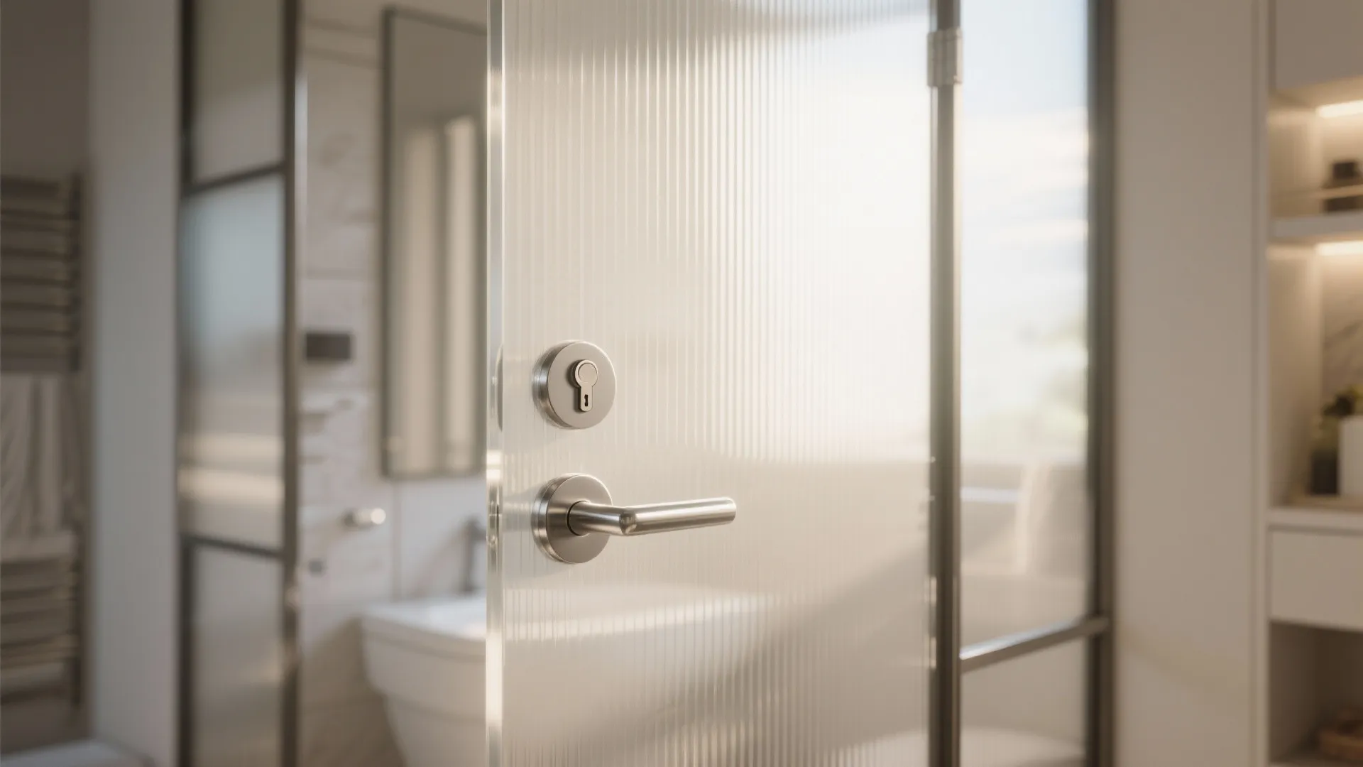 2. Frosted glass door + keyed privacy knob