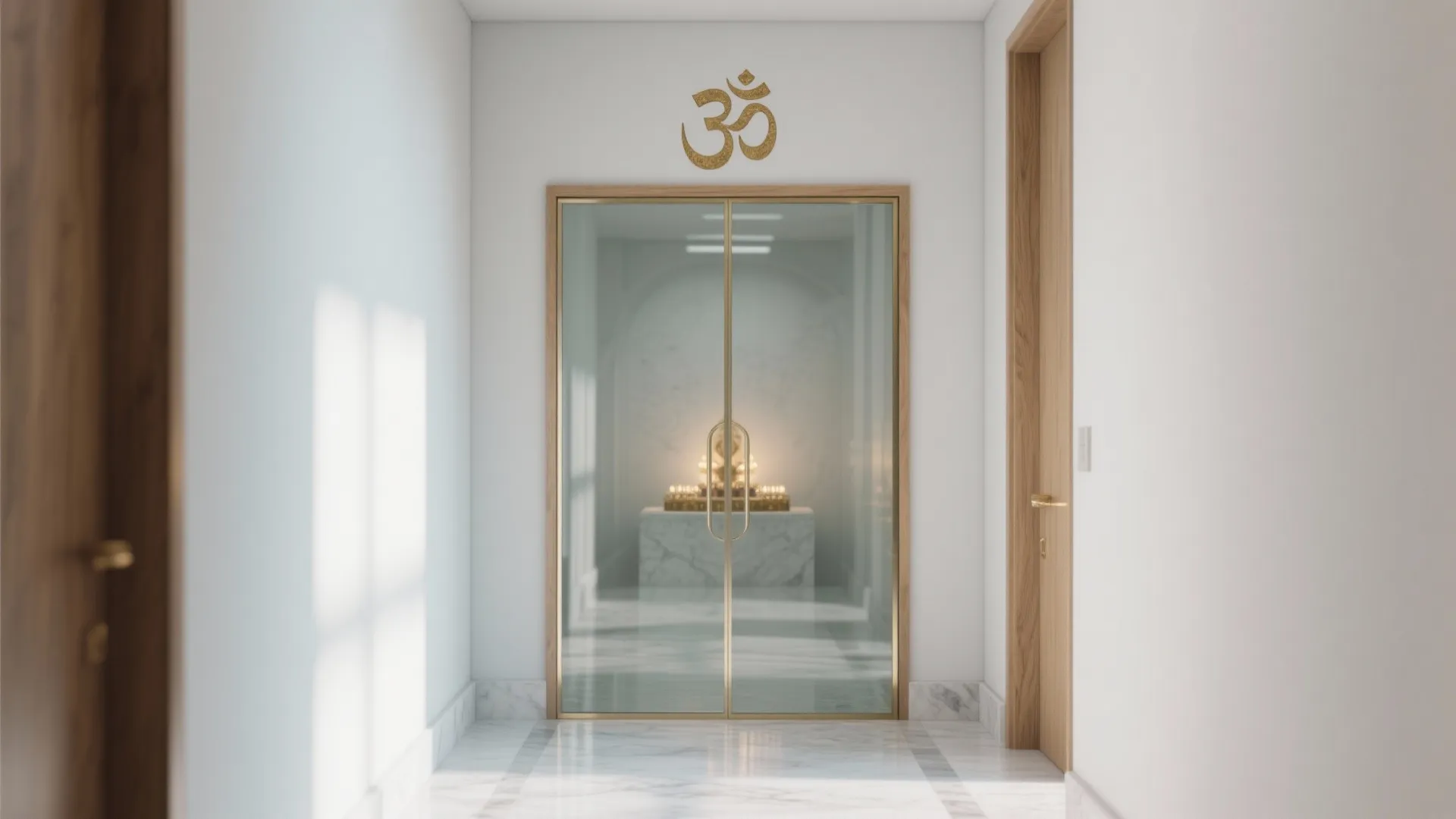 Frosted Glass Mandir Doors with Subtle Etching