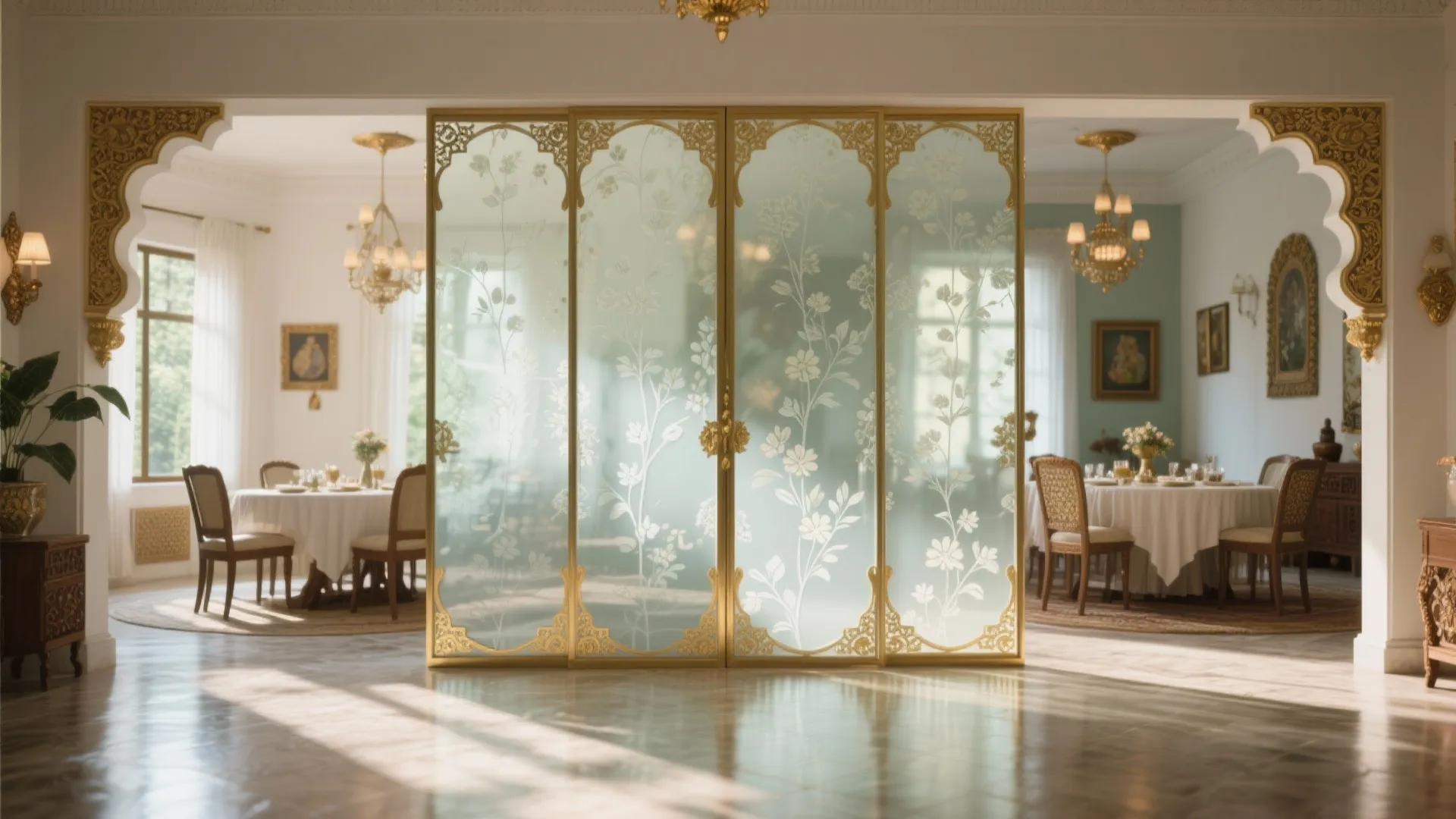 Glass partitions with frosted patterns