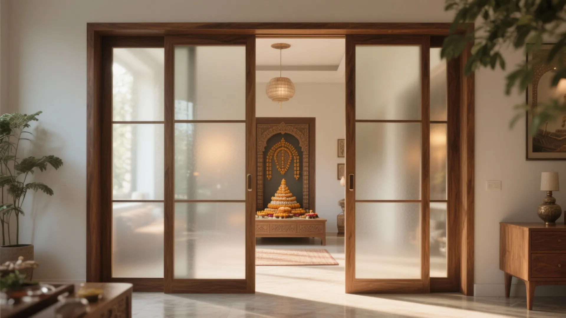 Frosted Glass with Wooden Frames