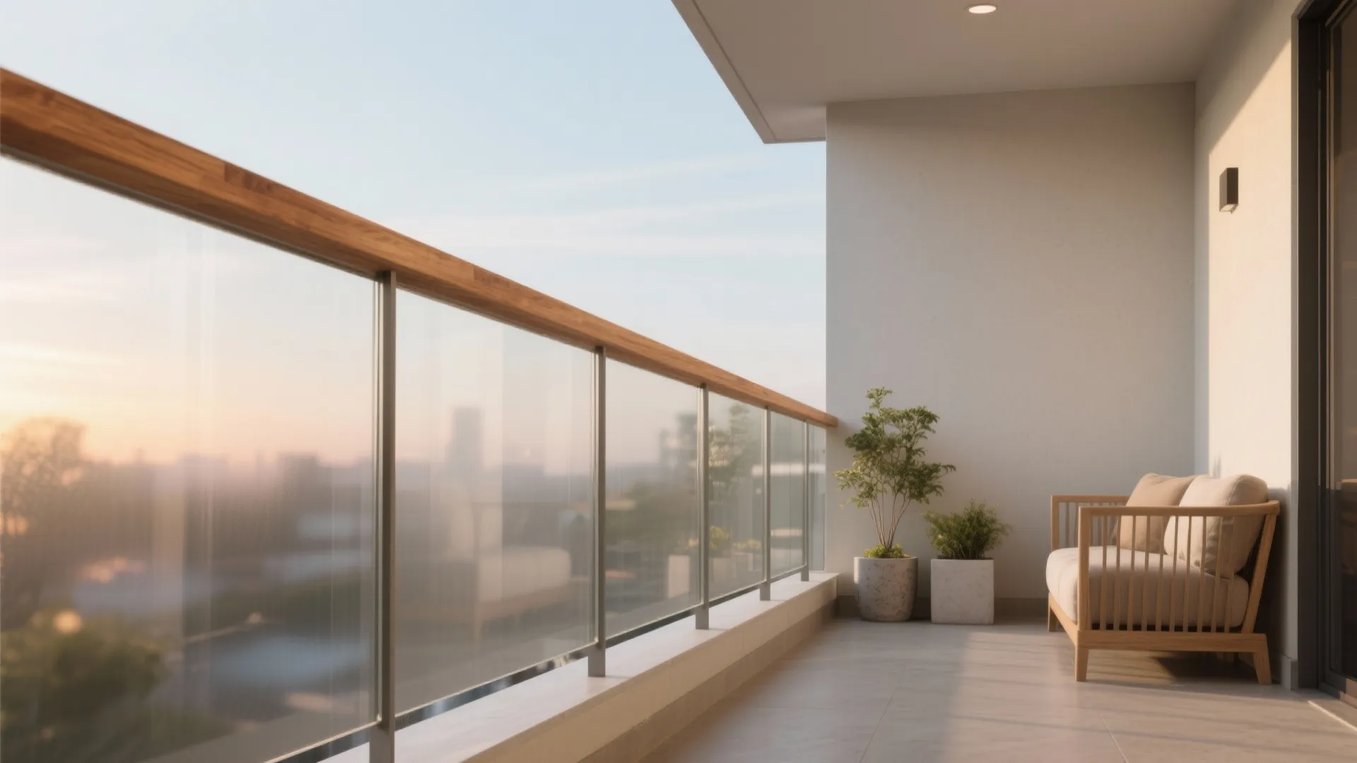 Frosted glass with integrated handrail