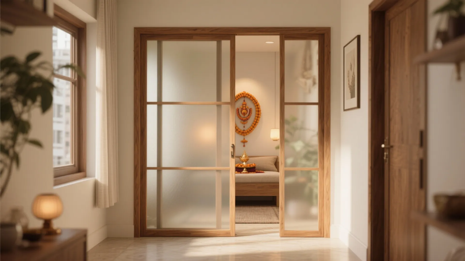 Frosted Glass Panels with Minimal Wood Frame