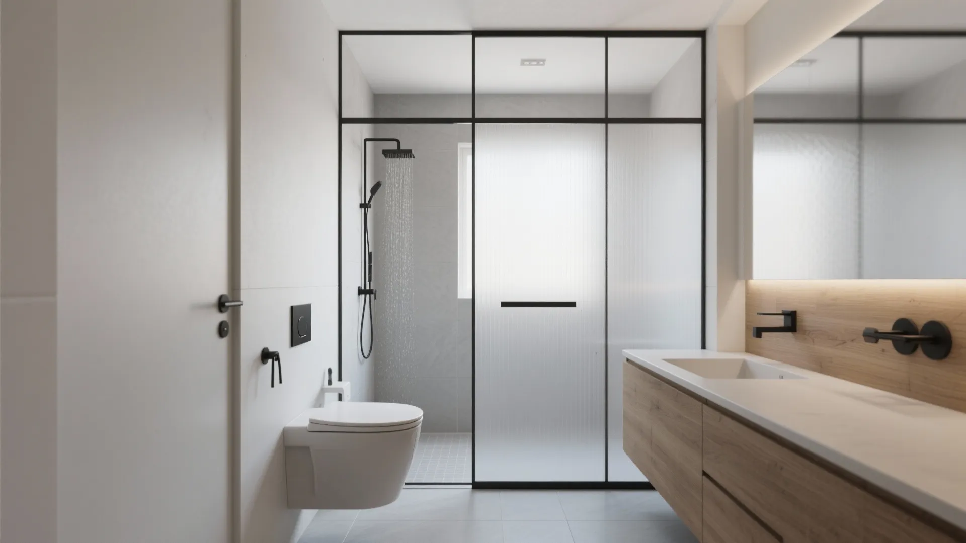 Frosted Glass Partition for Wet-Dry Separation