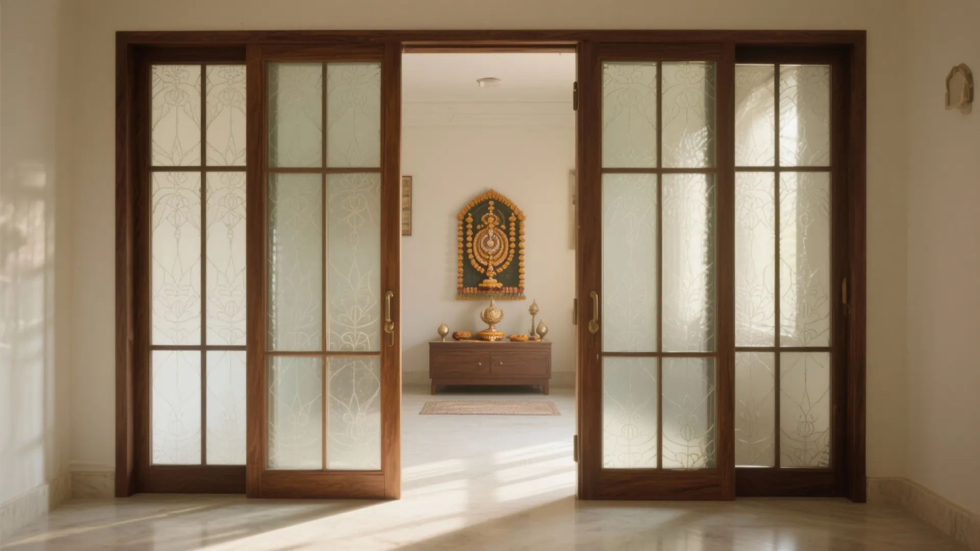 Frosted Glass Paneled Doors with Wood Frames