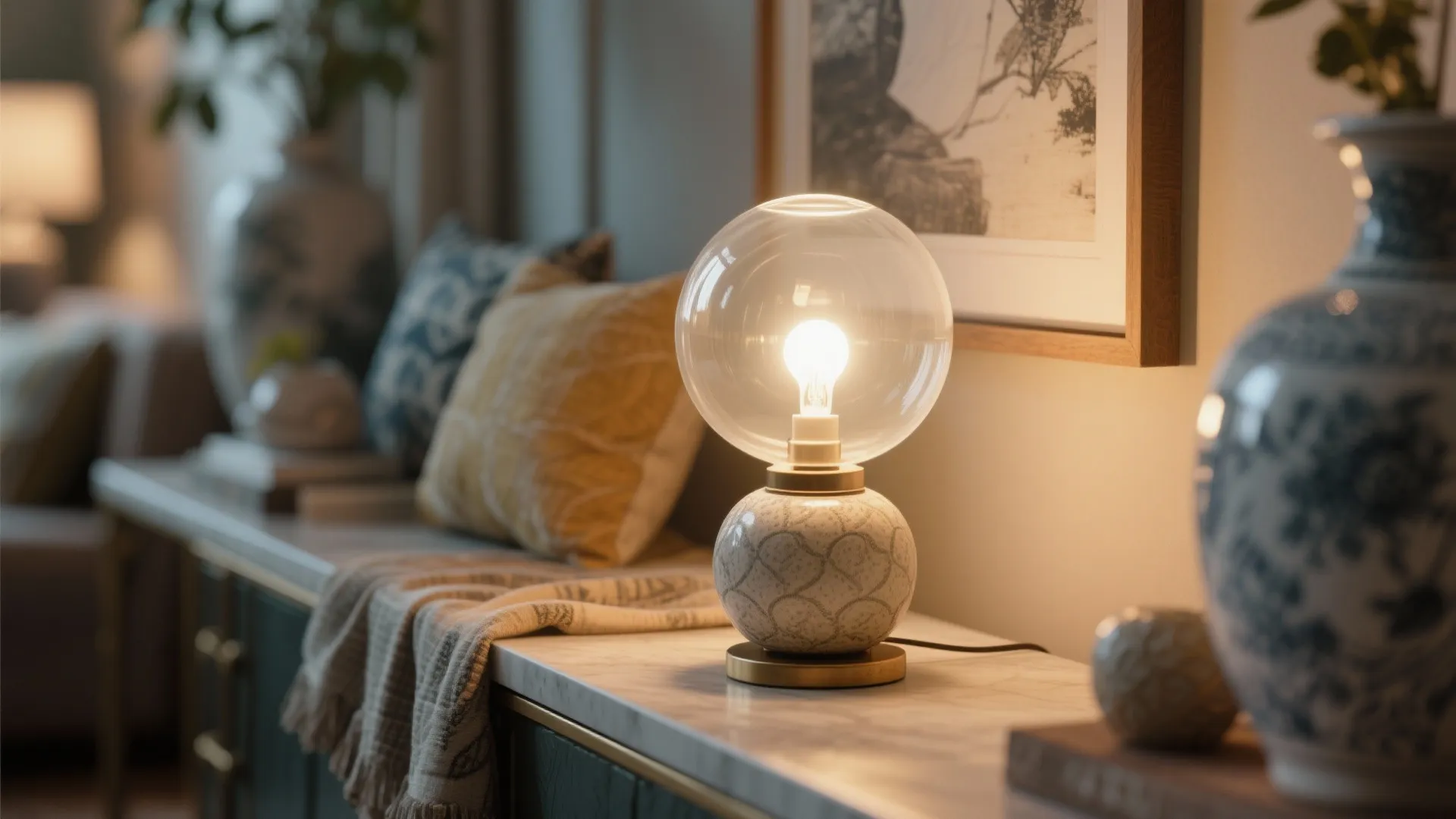 5. Decorative table lamp with frosted globe and high-CRI bulb