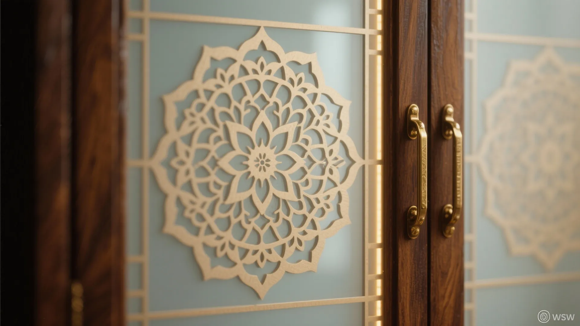 Minimal wood frame with frosted glass jaali