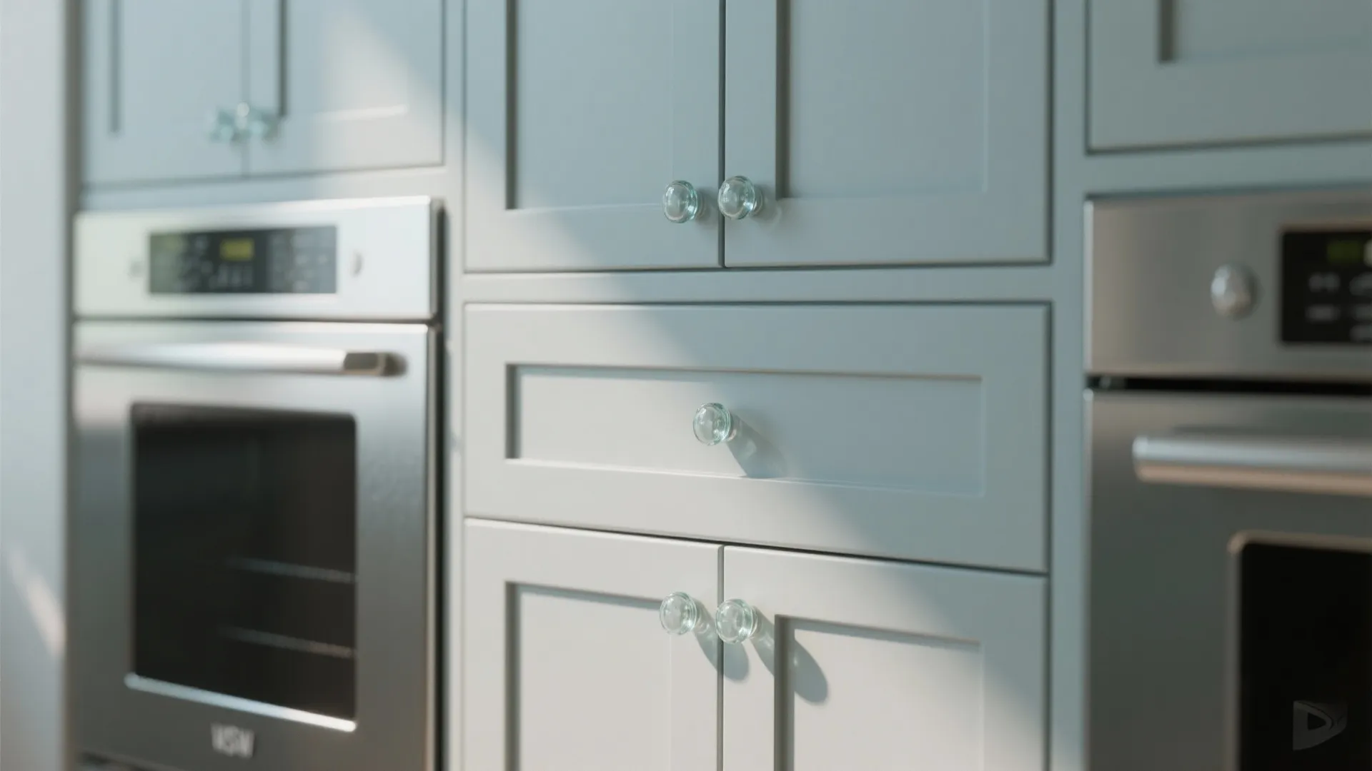 2. Frosted glass knobs for soft contrast