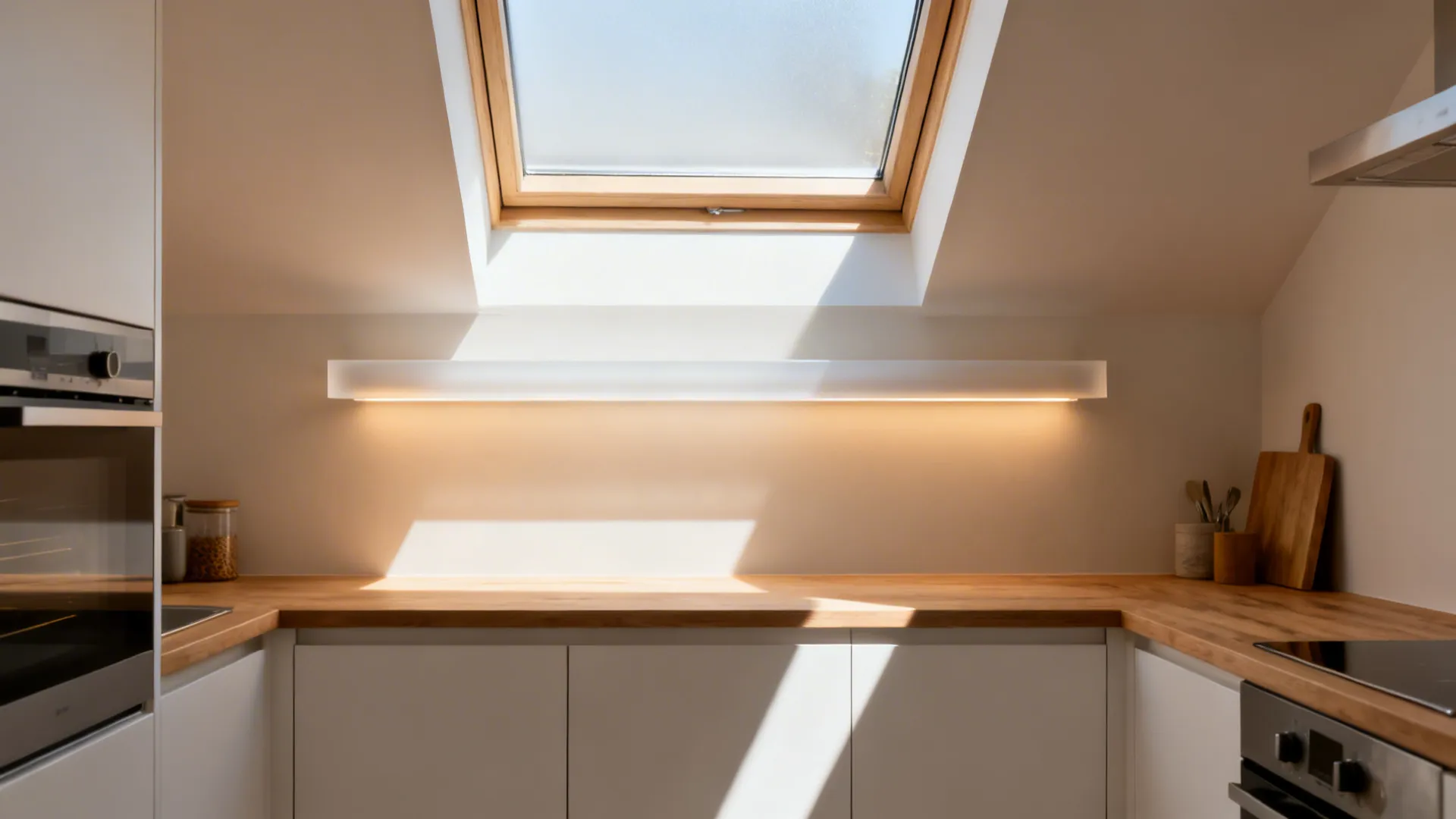 Frosted Glass Skylight or Light Shelf for Tiny Kitchens