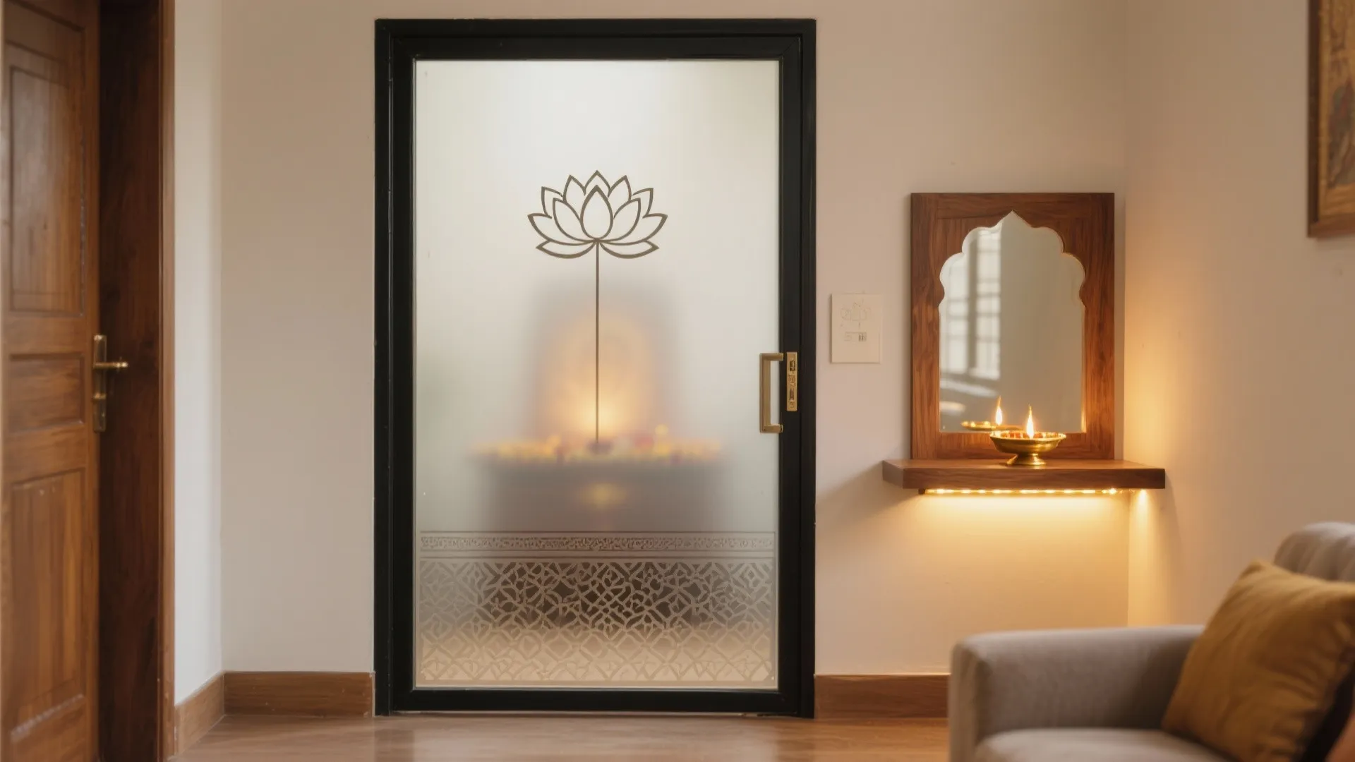 Frosted glass with sacred motifs