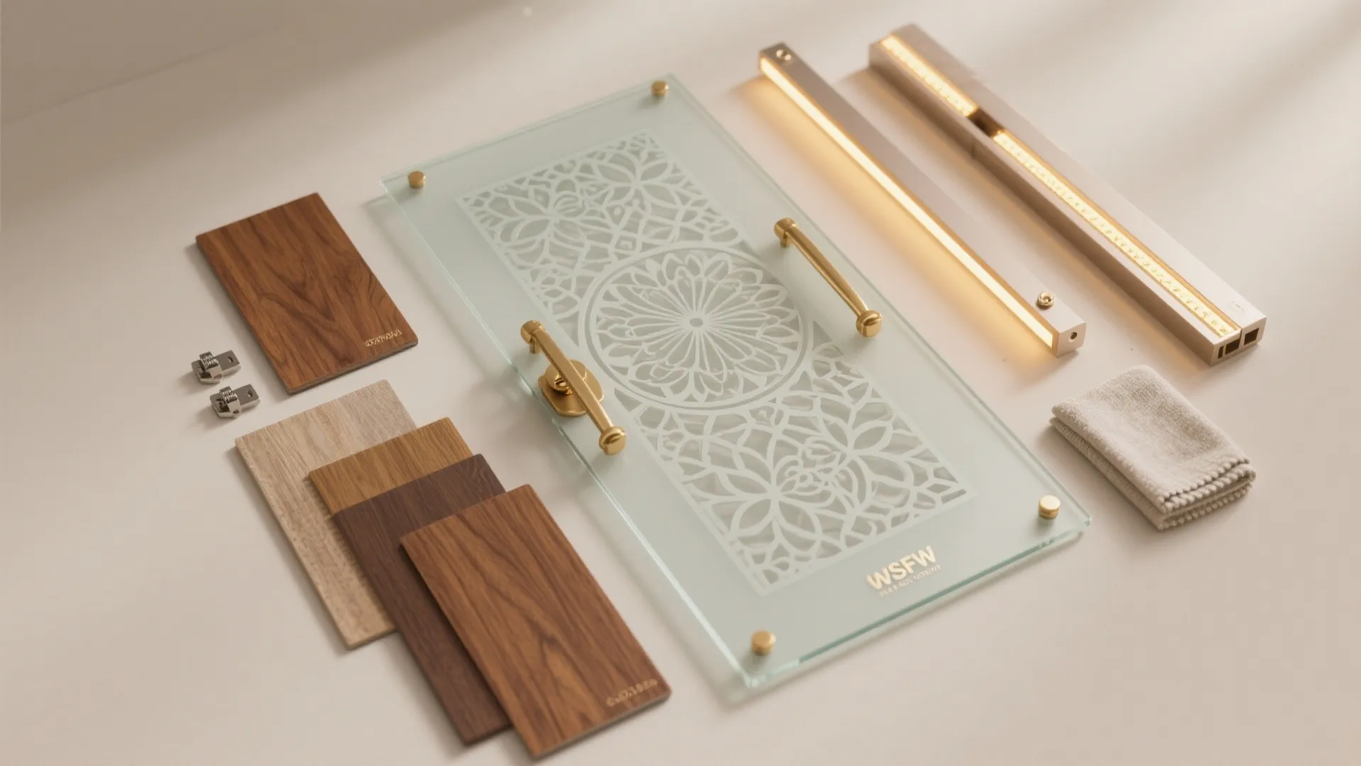 Minimal wood frame with frosted glass jaali