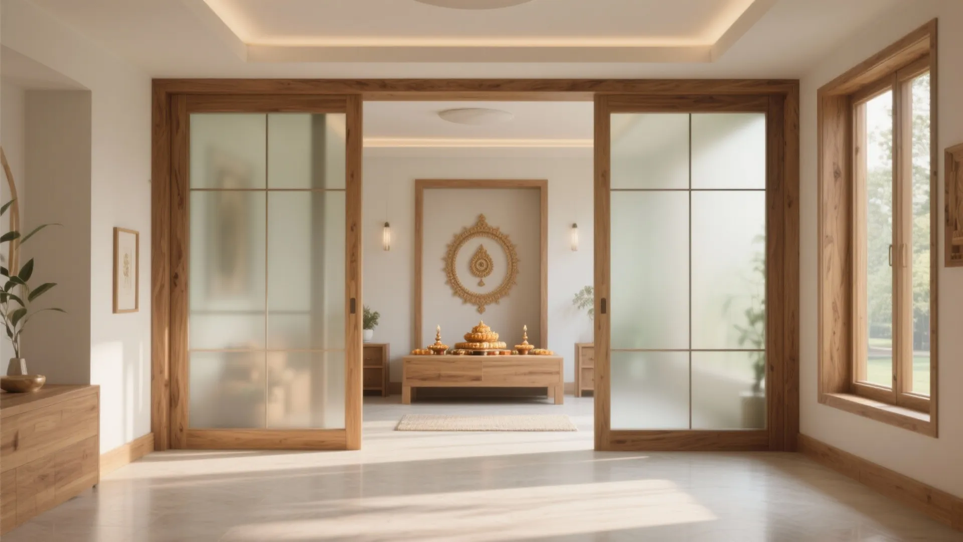 Frosted Glass Panels with Wooden Frames