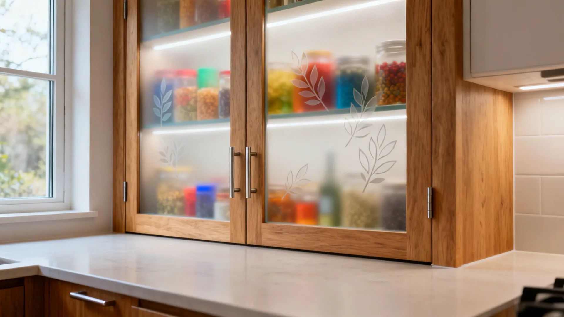 Frosted Pantry Doors with Subtle Motifs