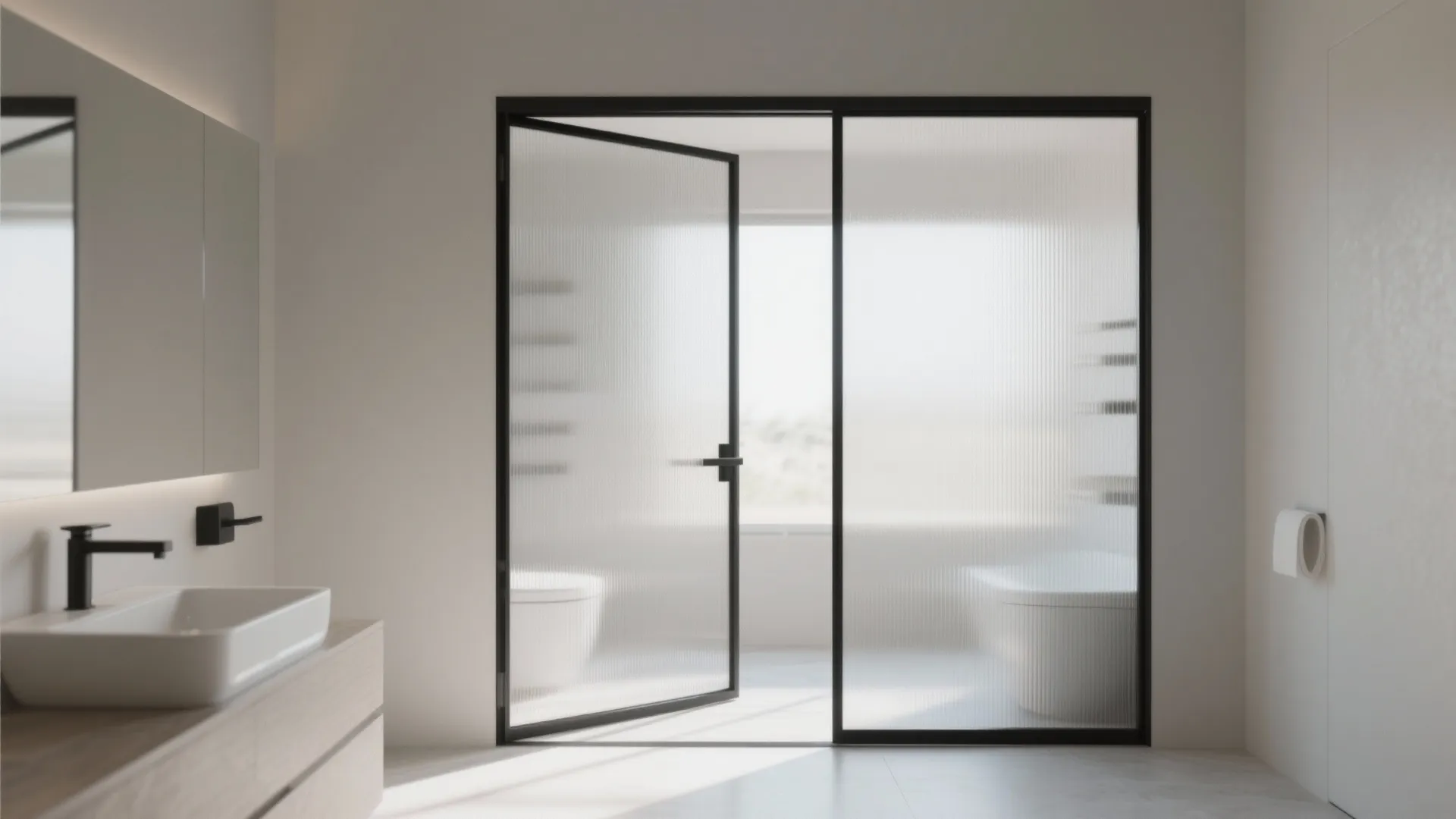 Frosted glass pivot doors