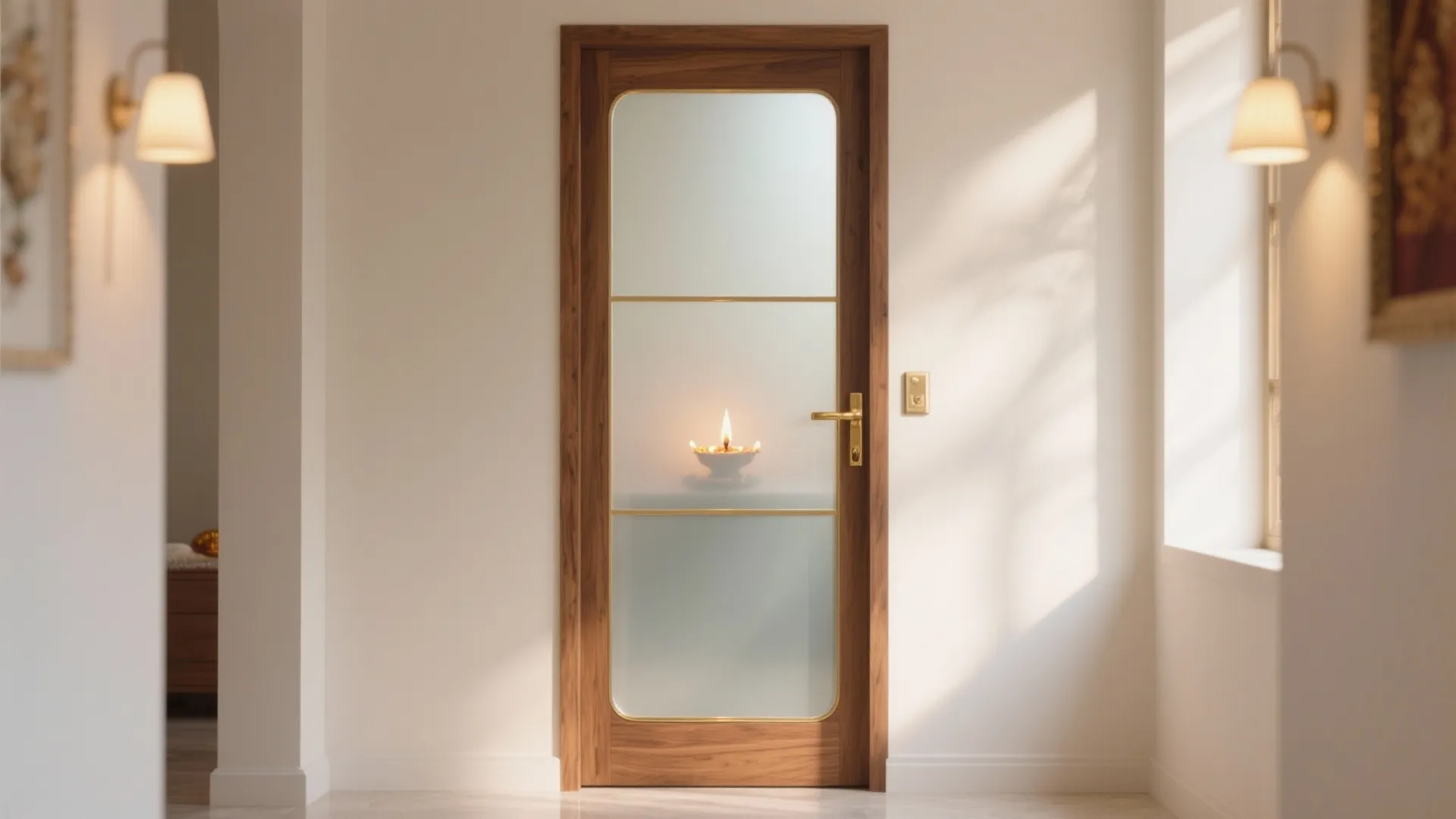 Frosted glass and plywood combo for soft light