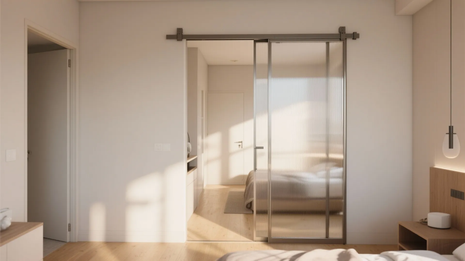3. Frosted glass pocket doors to keep light flowing