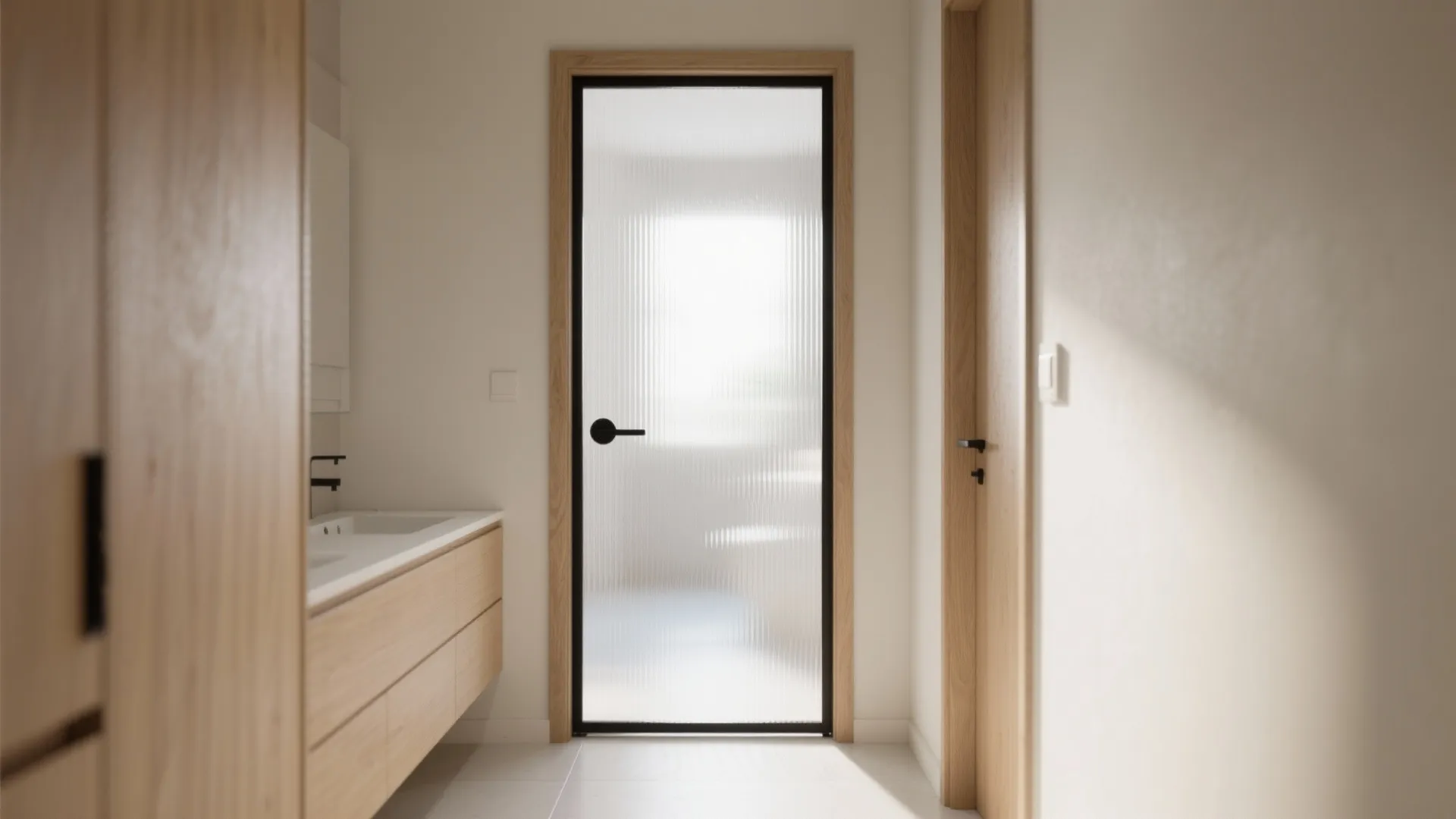 Frosted or Reeded Glass Doors That Borrow Light