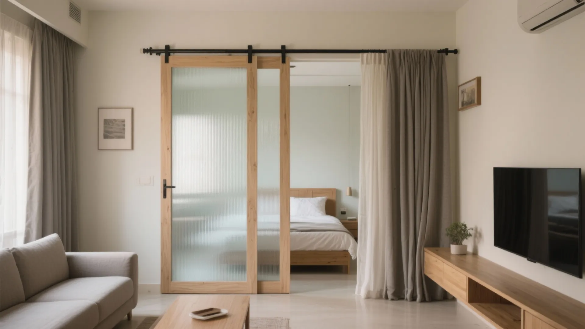 Sliding Partition to Zone Living & Bedroom