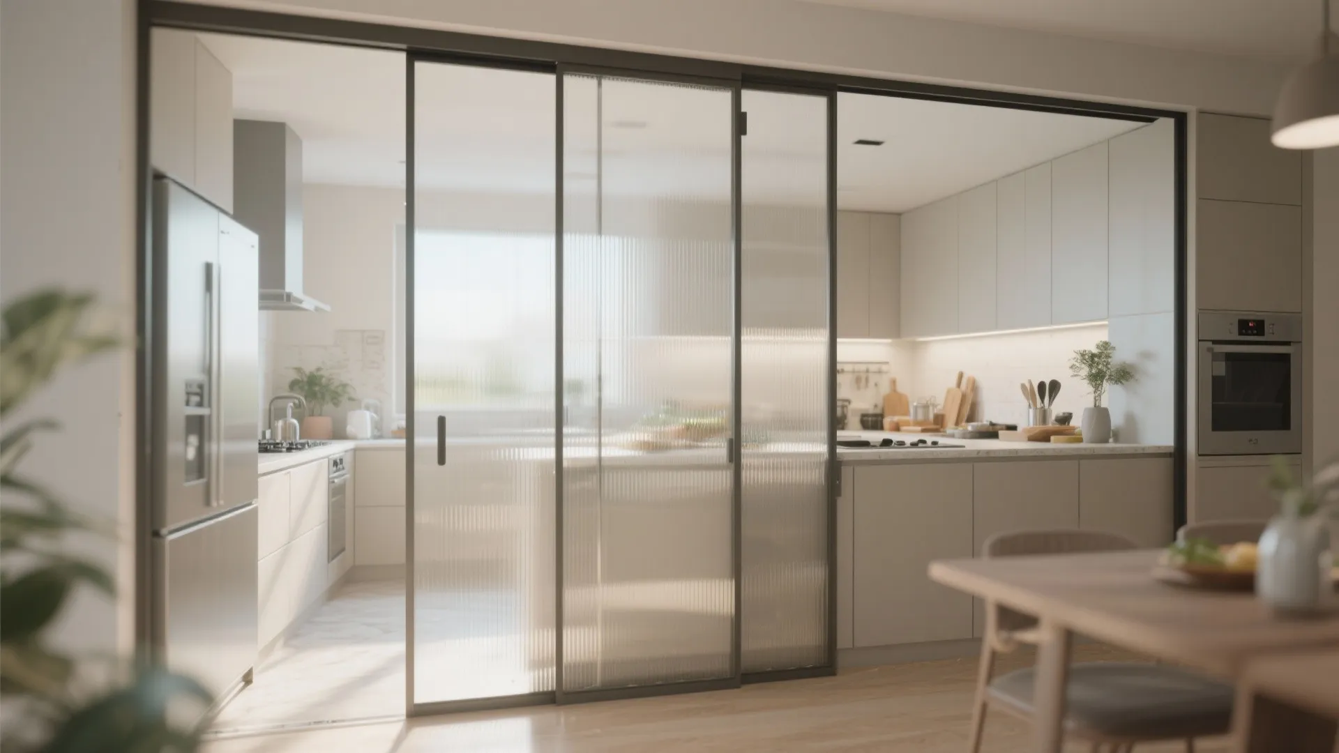 2. Frosted sliding glass doors to protect privacy and light