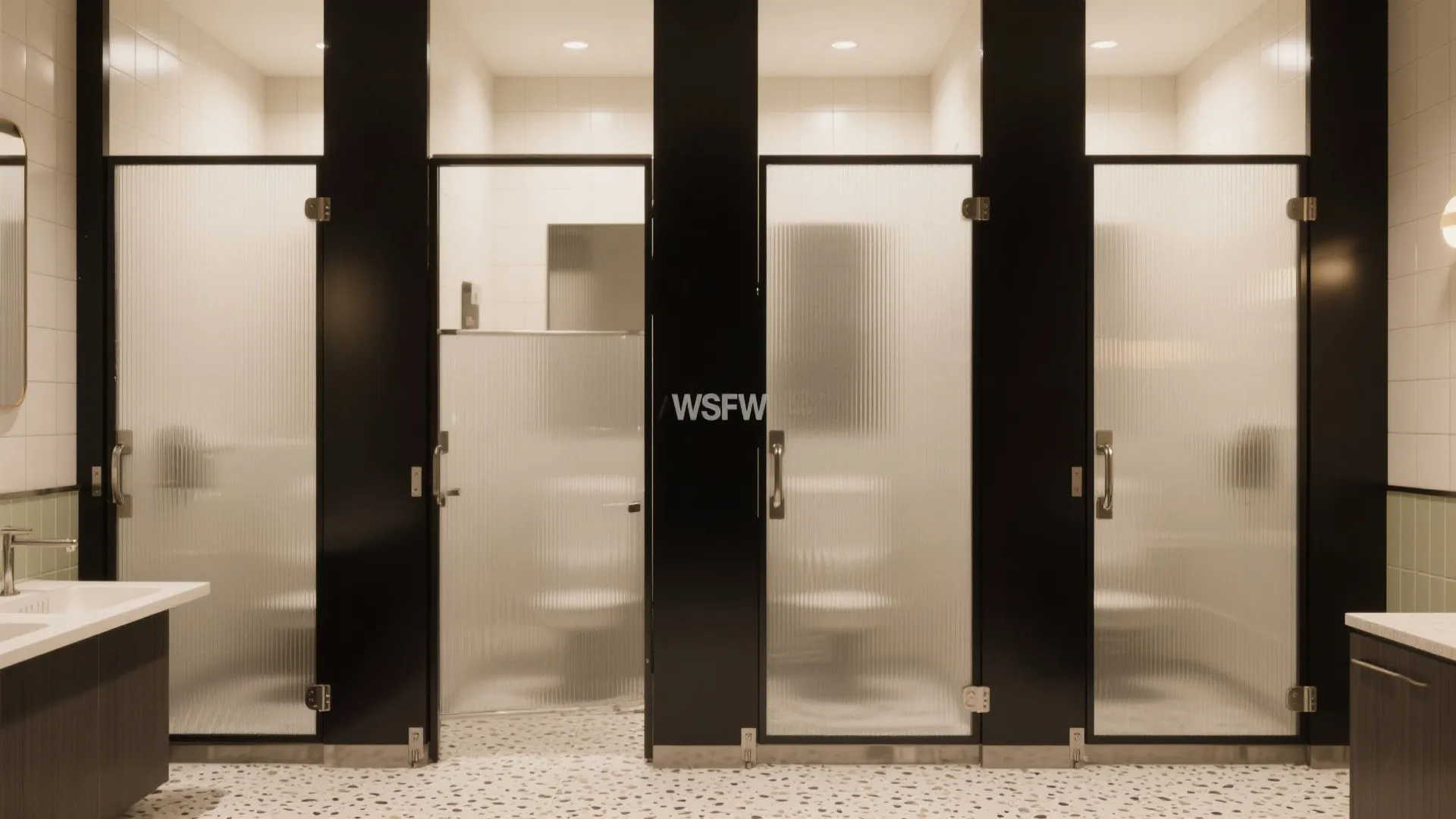 Frosted glass partitions for an airy feel