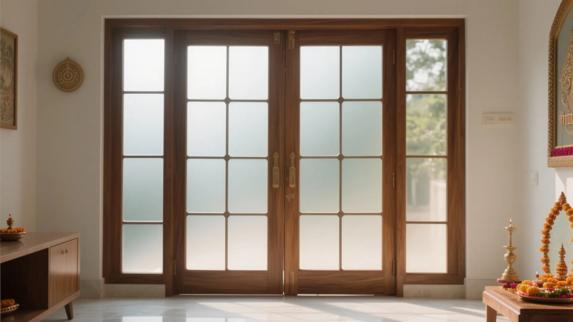 Frosted Glass Panels with Wooden Frames