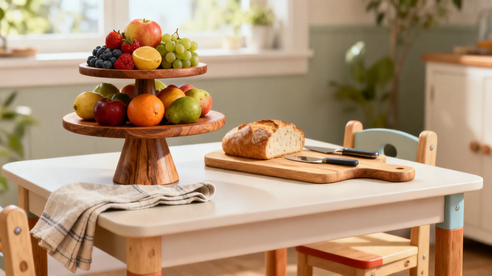 3. Functional centerpiece with fruit and servingware