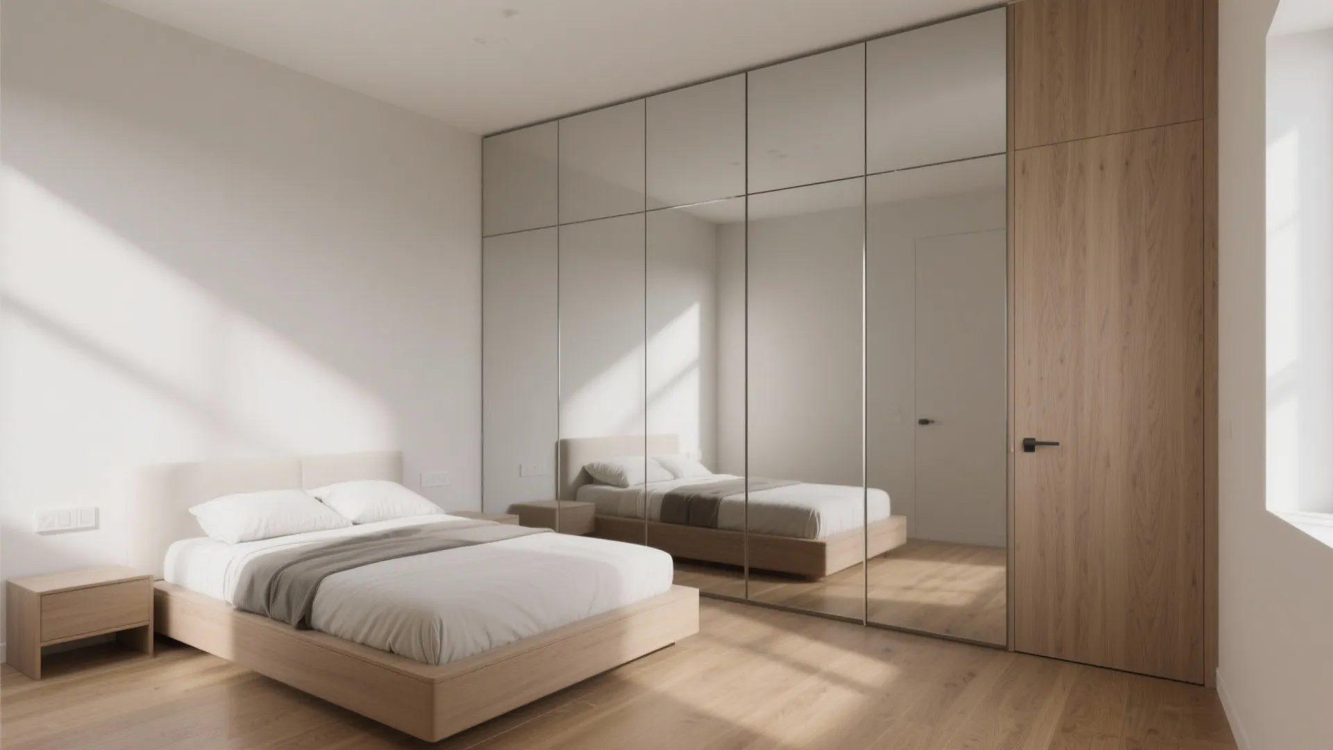 Floor-to-Ceiling Mirror Panels on a Seamless Built-In
