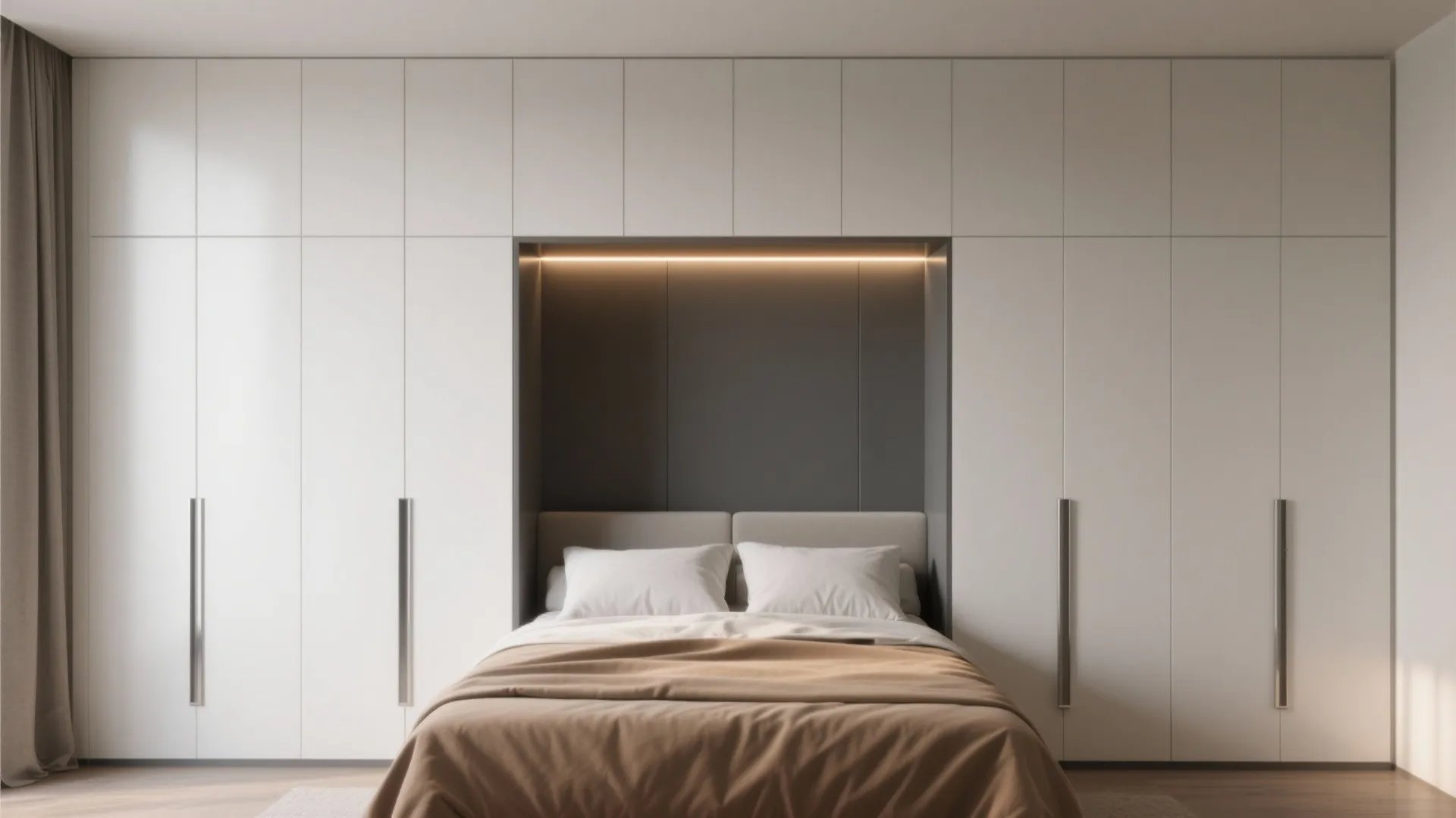 Floor-to-Ceiling Built-In Steel Almirah around a Bed or Doorway