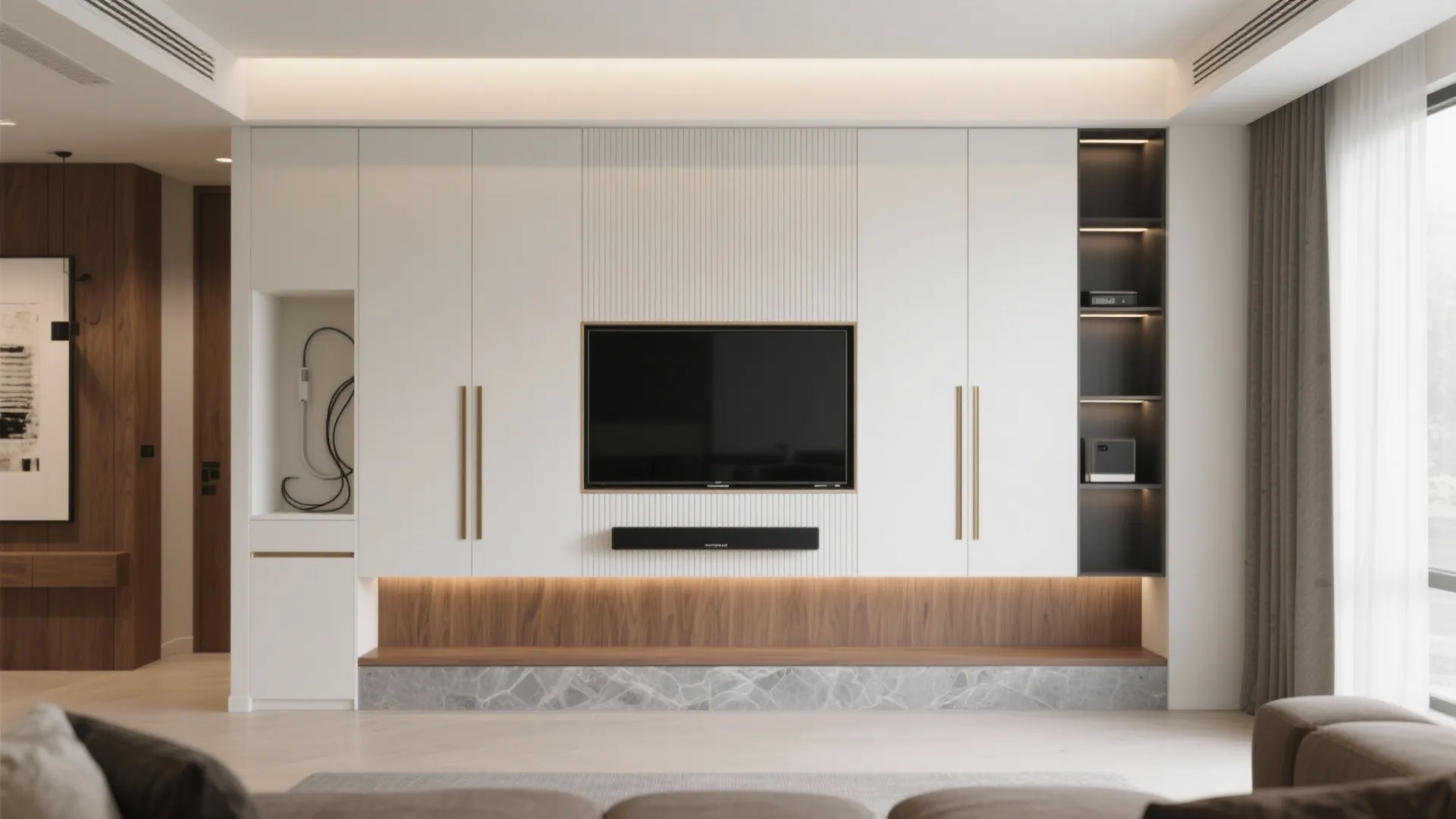 Floor-to-Ceiling Minimalist Wall Almirah (with TV Integration)