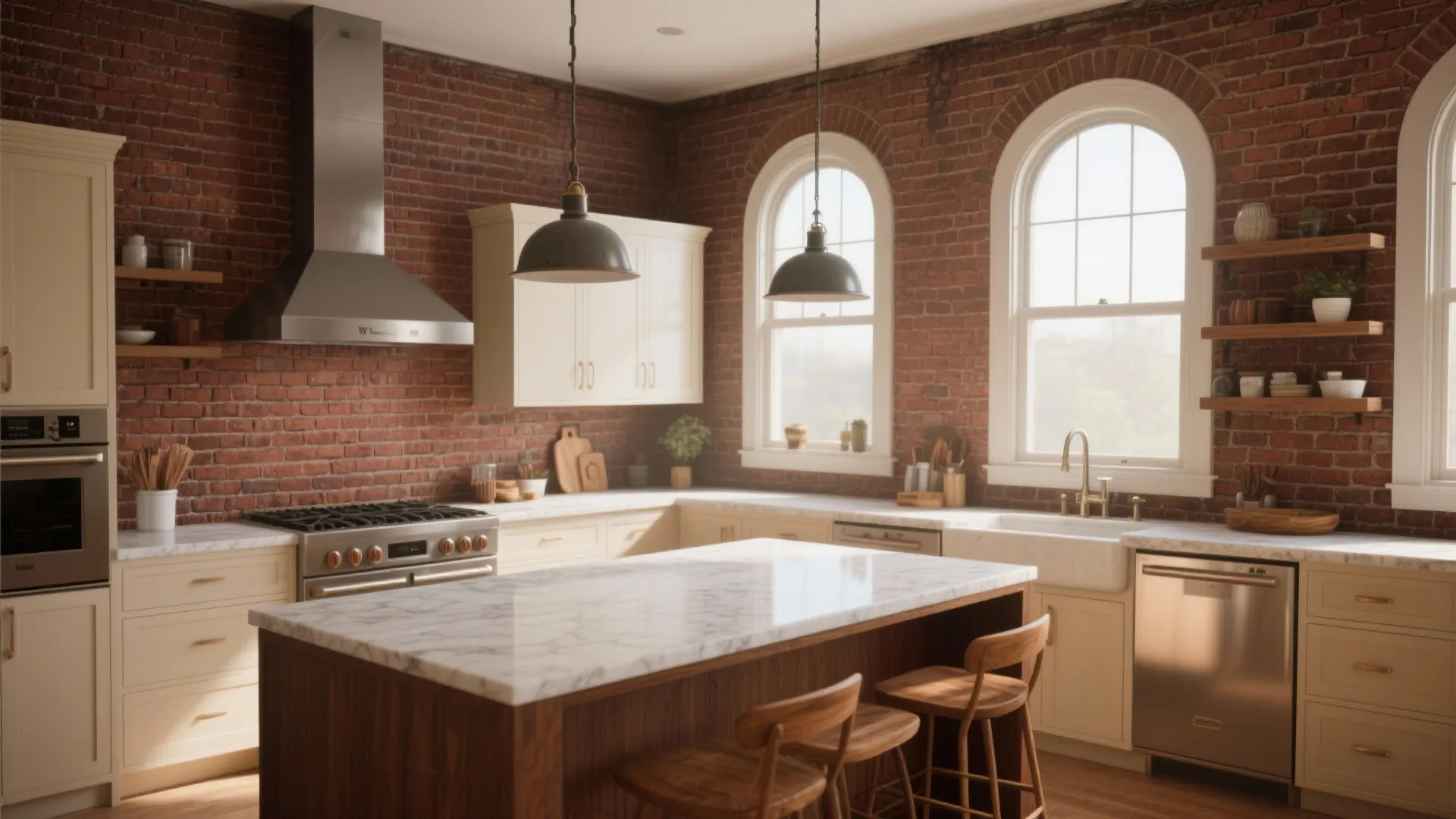 1. Full exposed brick for vintage warmth