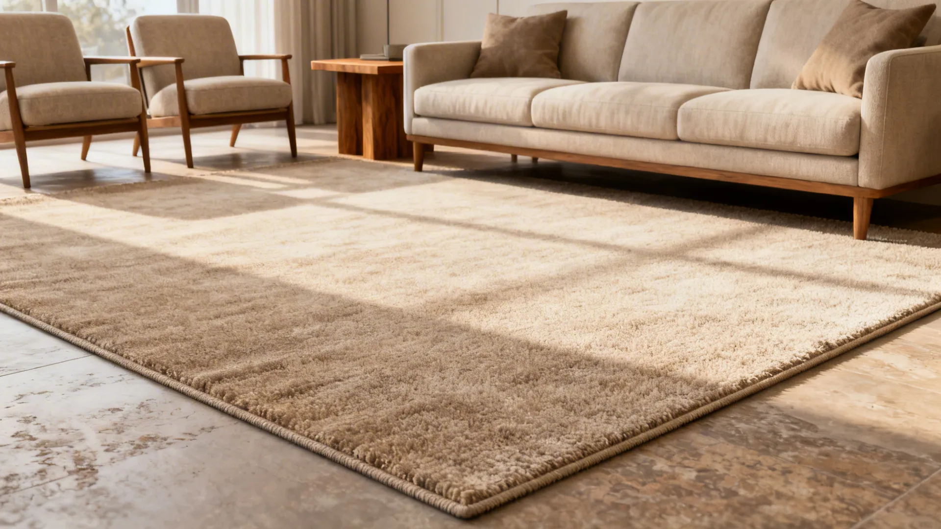 Small living room with a full-coverage low-pile rug and all furniture on it