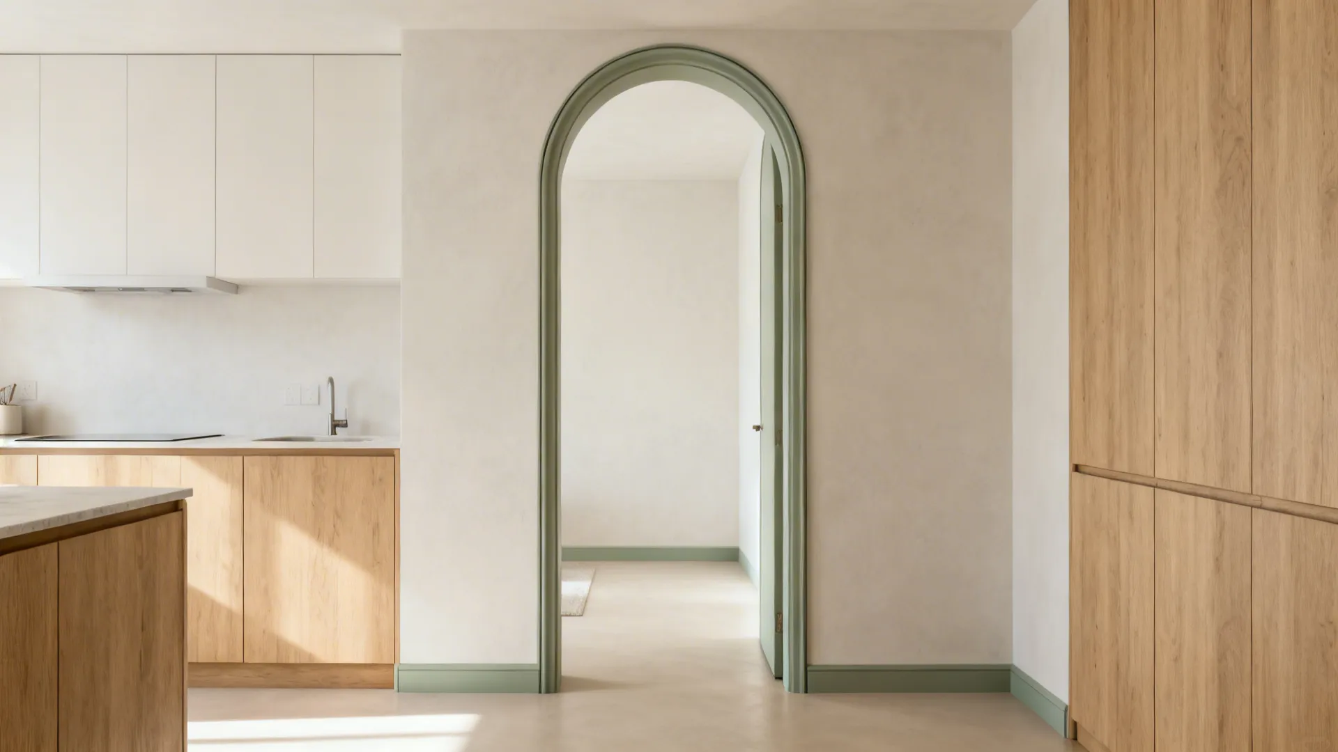 Full-Height Arched Entry to the Kitchen Nook