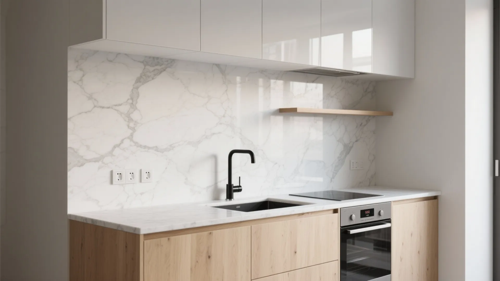 2) Marble Backsplash That Runs to the Ceiling