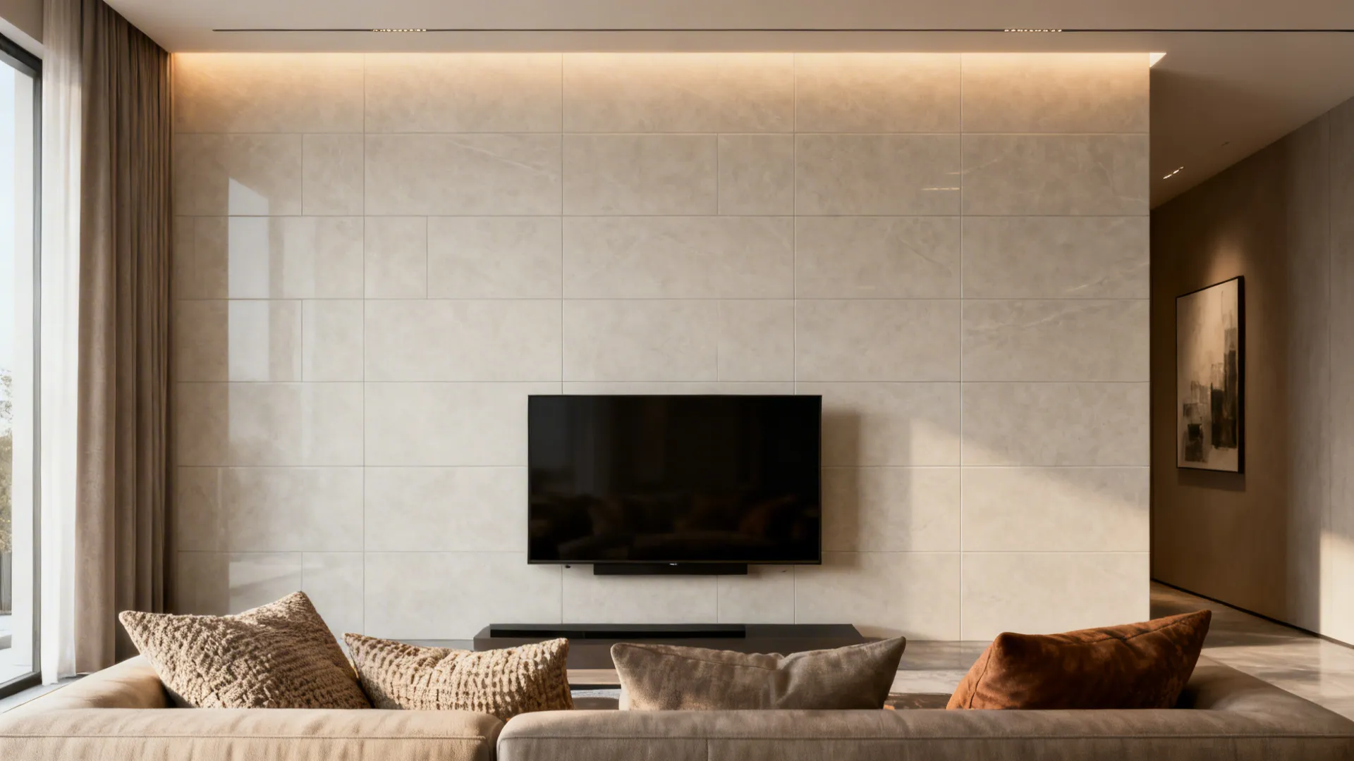 1. Full-height feature wall with one continuous tile