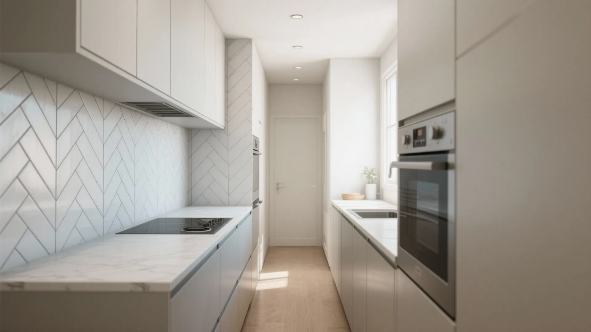 1. Full-height herringbone for a seamless, gallery-like wall