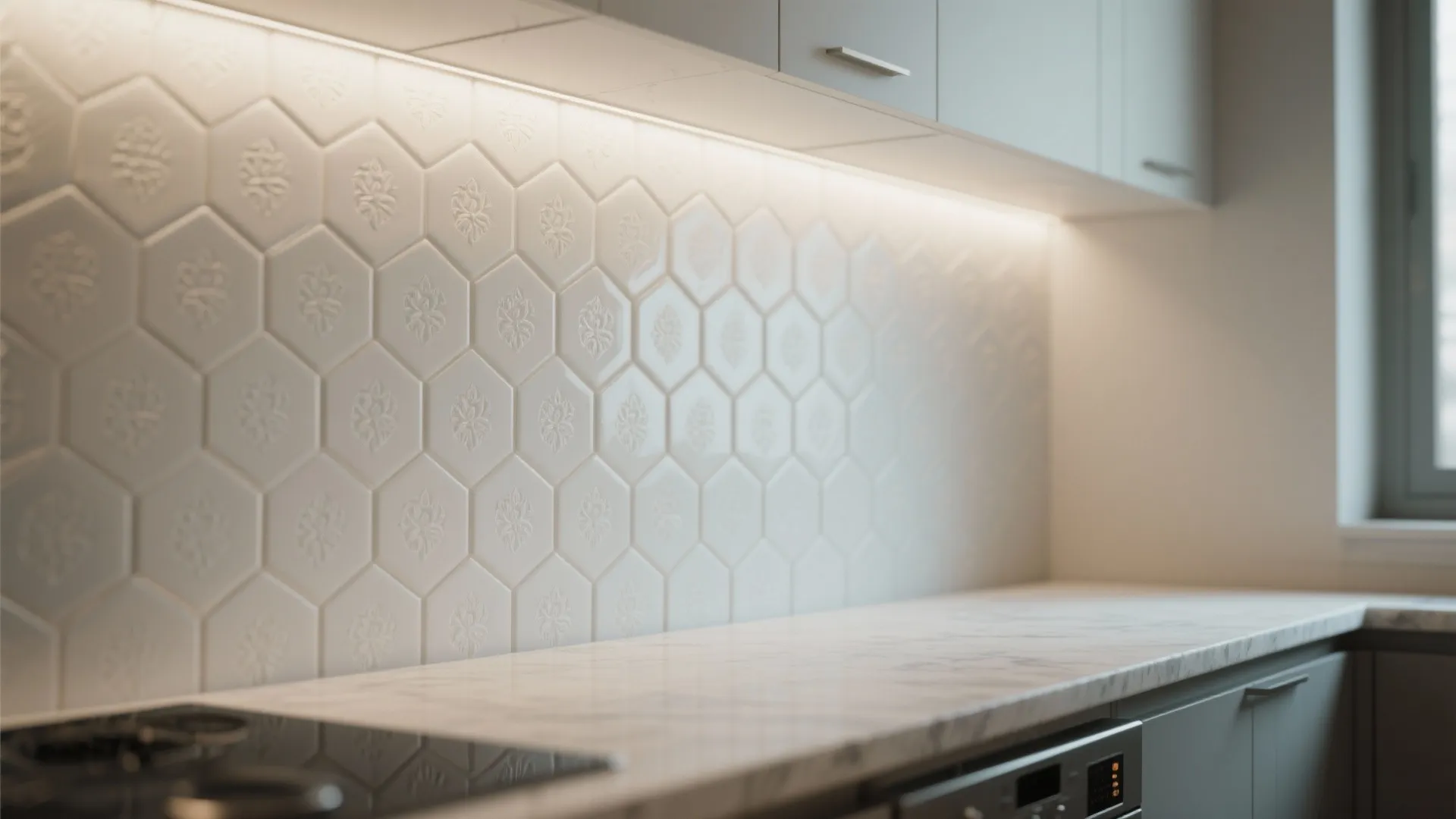 1. Full-height backsplash to elongate and brighten