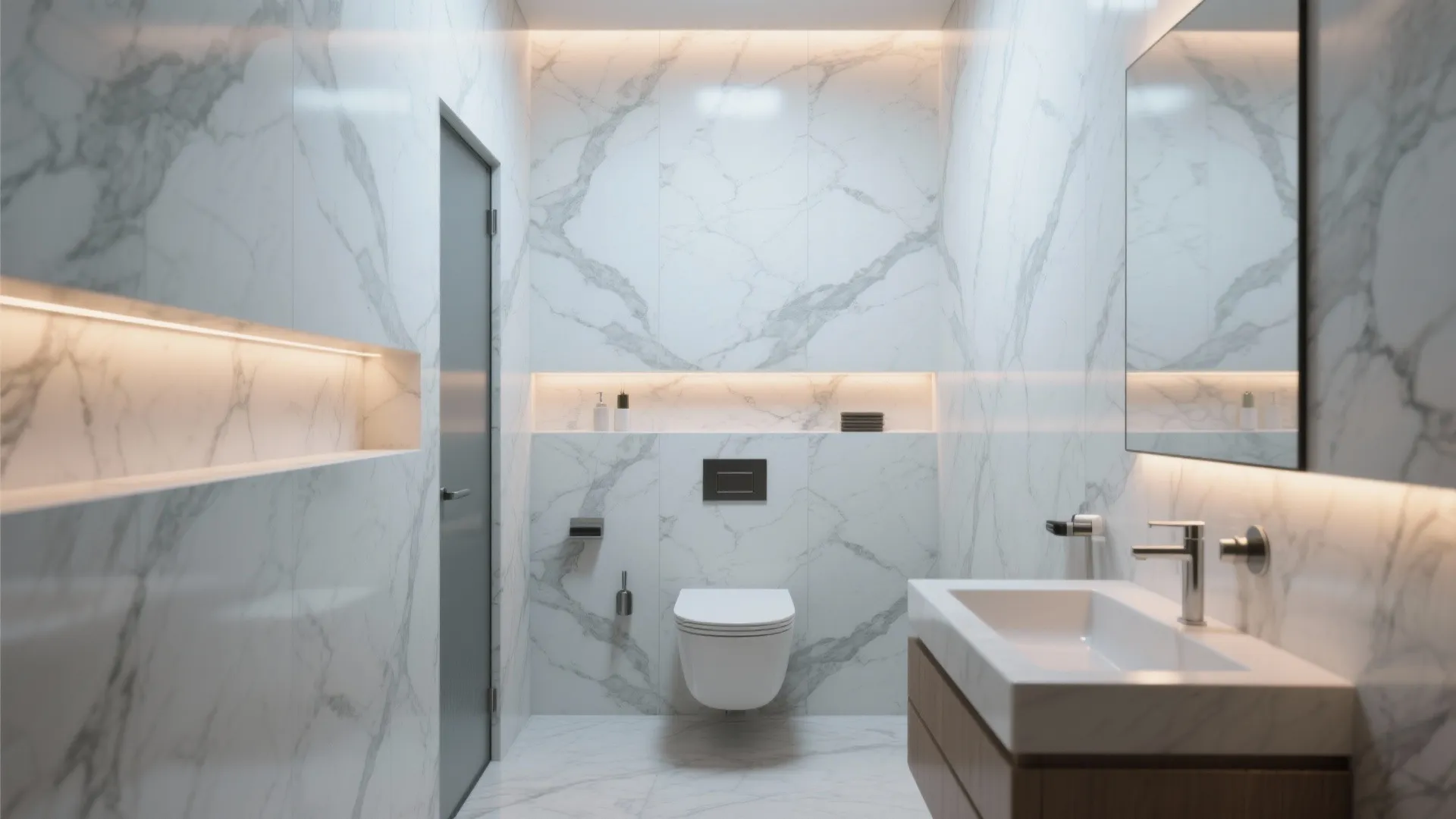 1. Full-Height Marble Walls