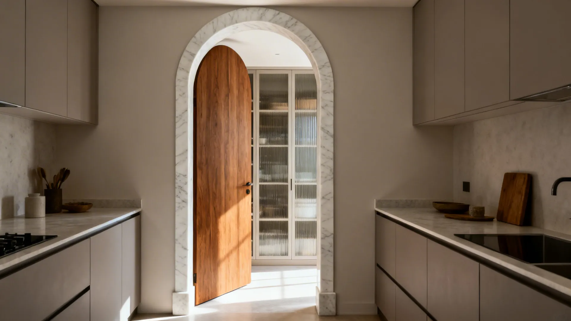 Full-Height Marble Arch Doorway to Pantry