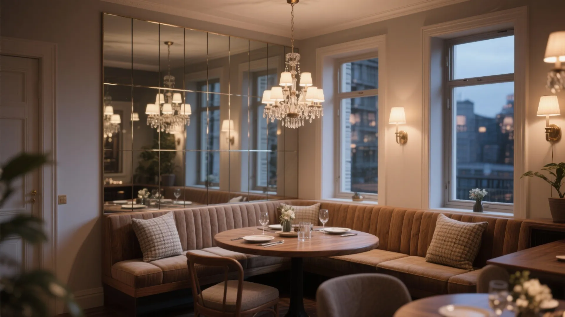 1. Full-height mirror wall for depth