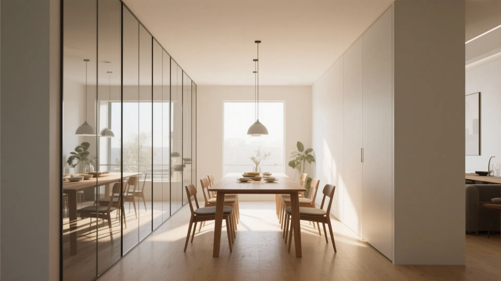 1. Full-height mirror panels to widen a narrow dining room