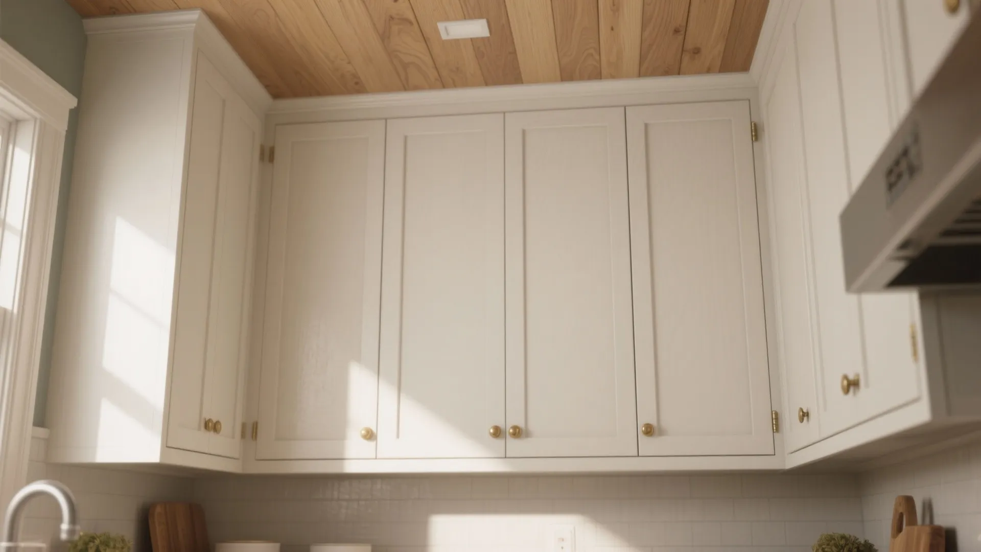 1. Full-height white oak shaker cabinets