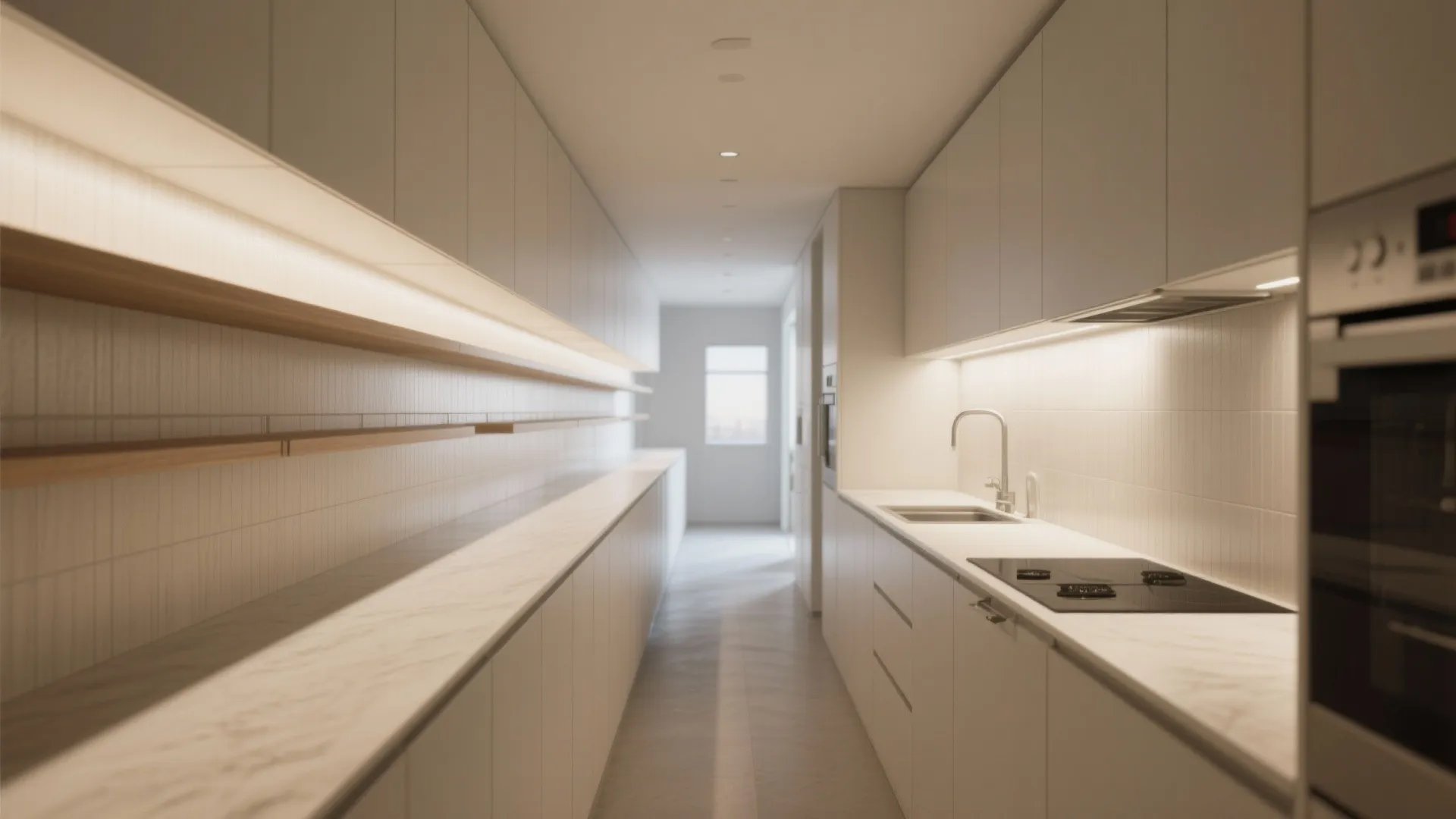 5. Full-Height Backsplash with Integrated Shelving