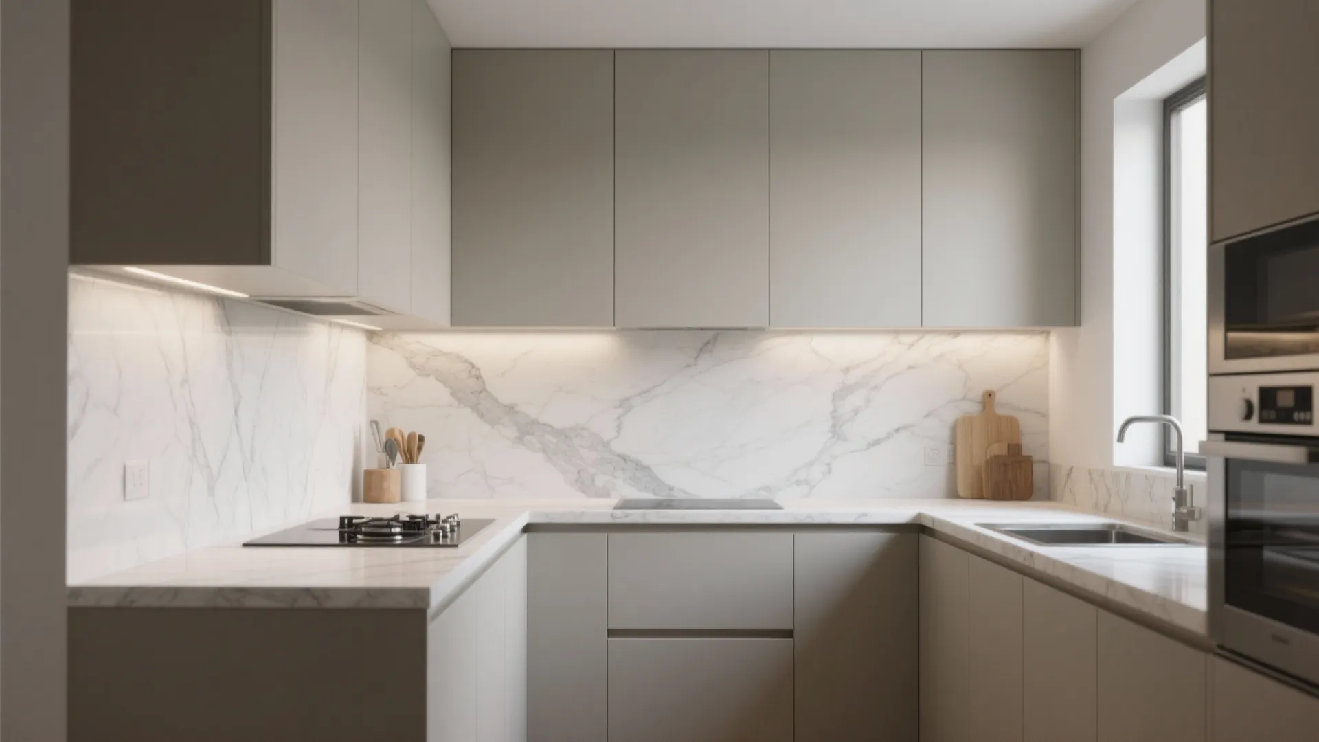 4. Full-height slab or continuous countertop-to-backplash look