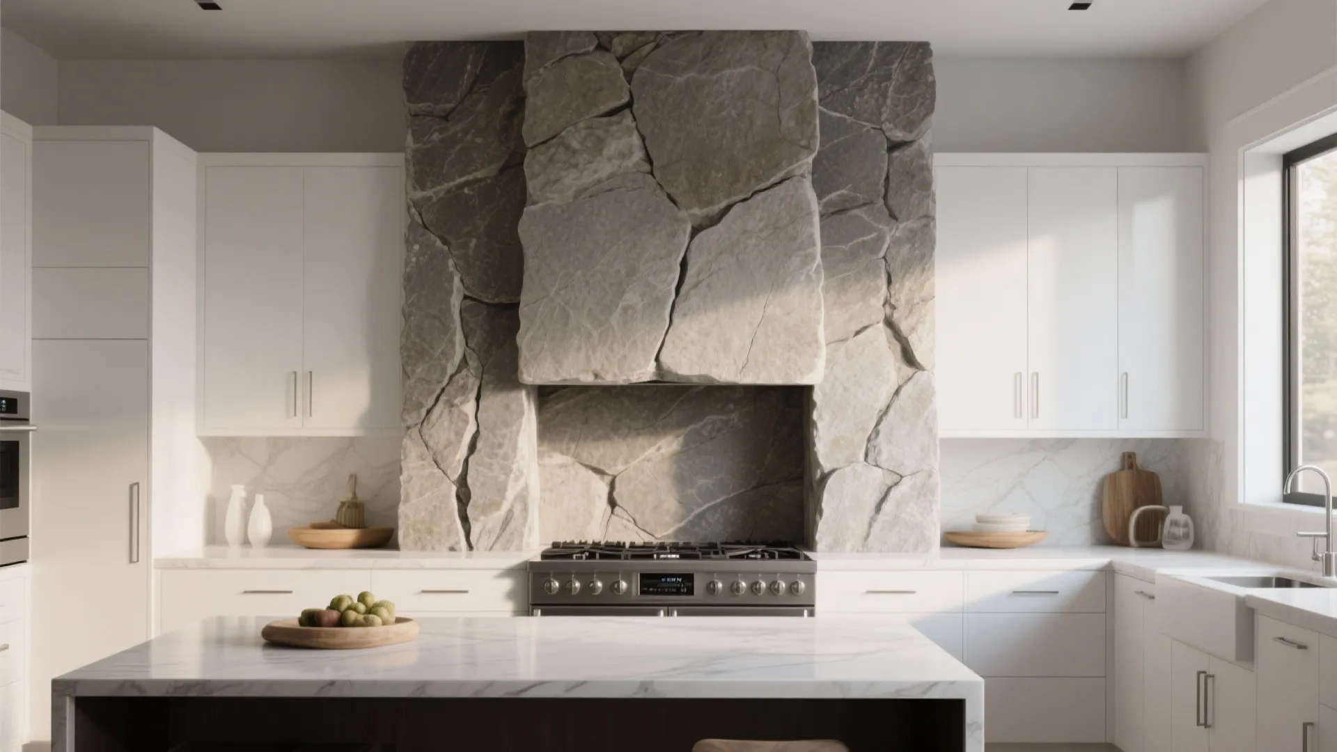 3. Full-Height Stone Accent Wall