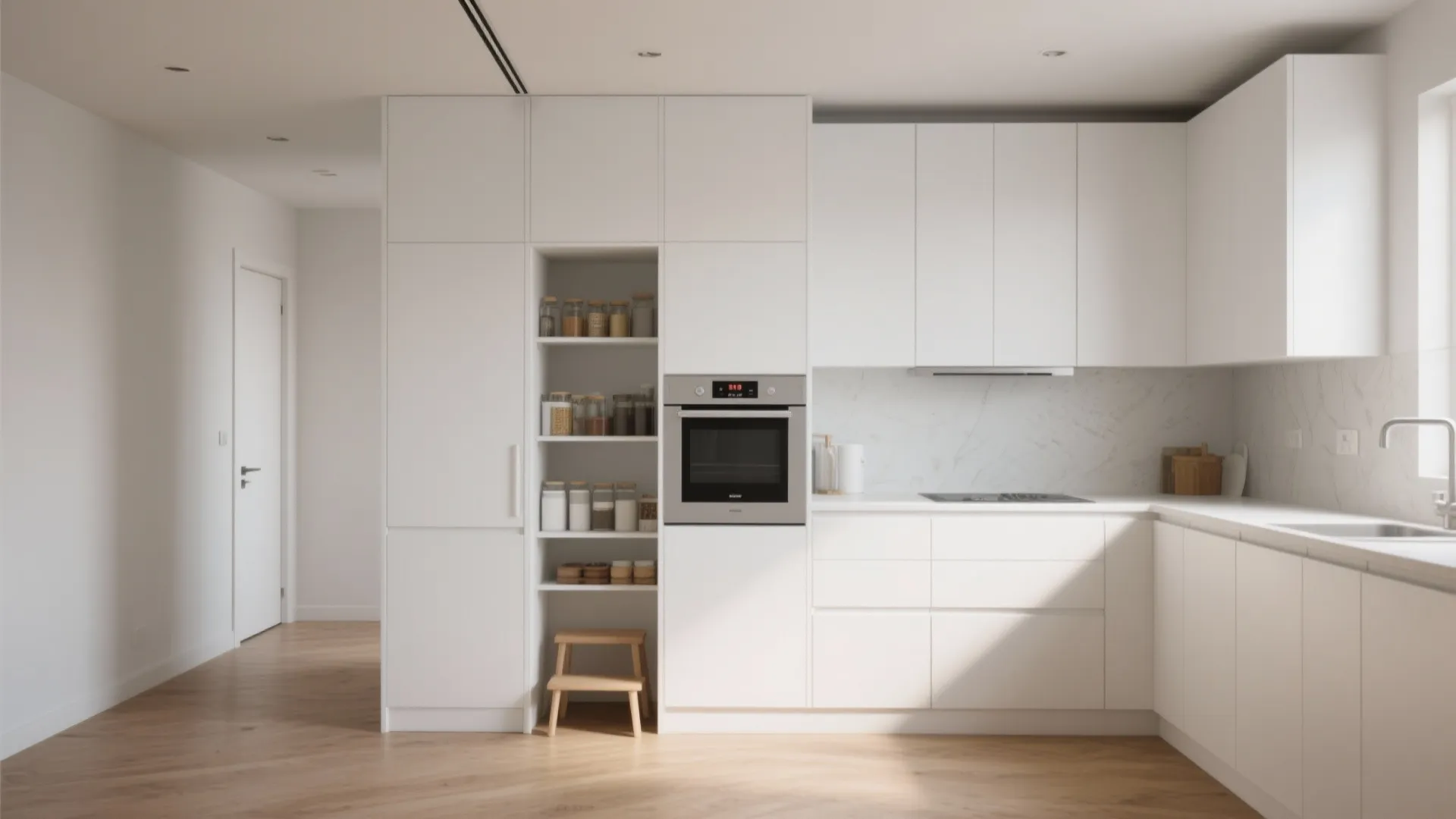 3. Full-Height White Cabinets to Maximize Storage
