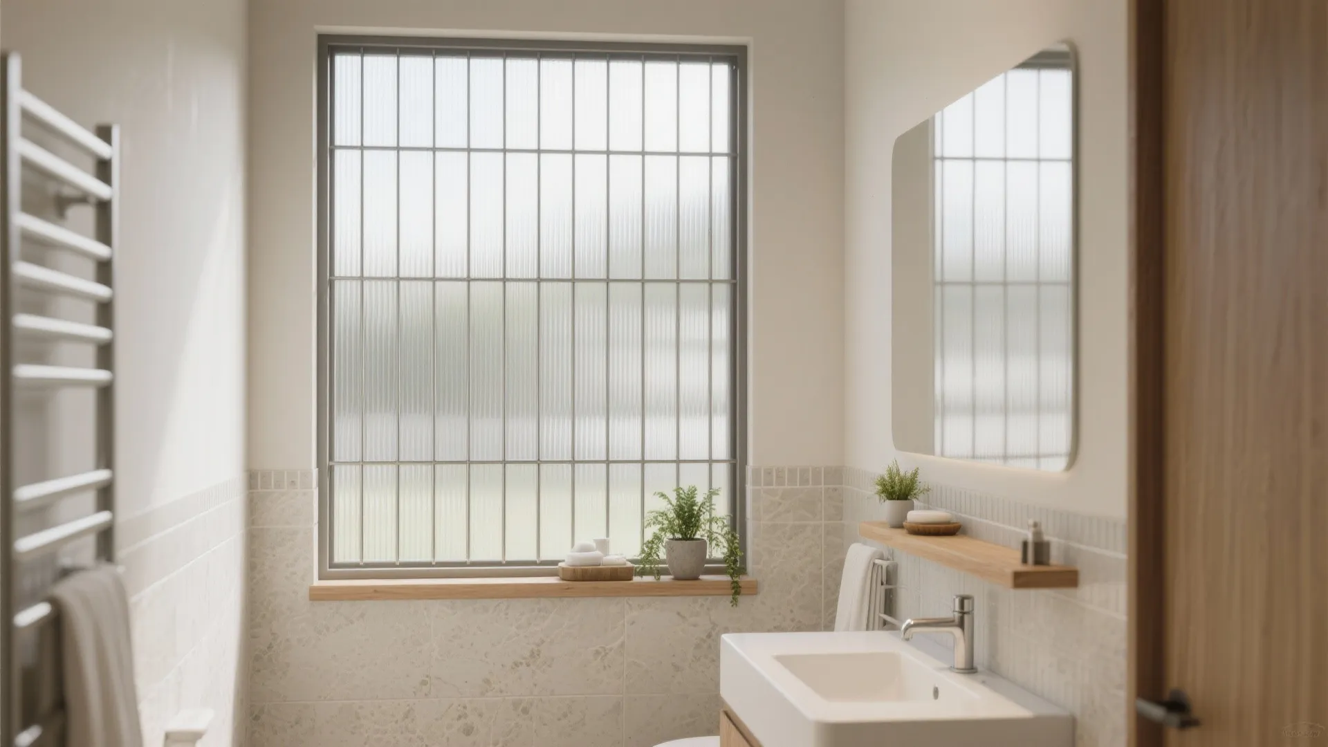 Full-height window grilles for spa-bright bathrooms