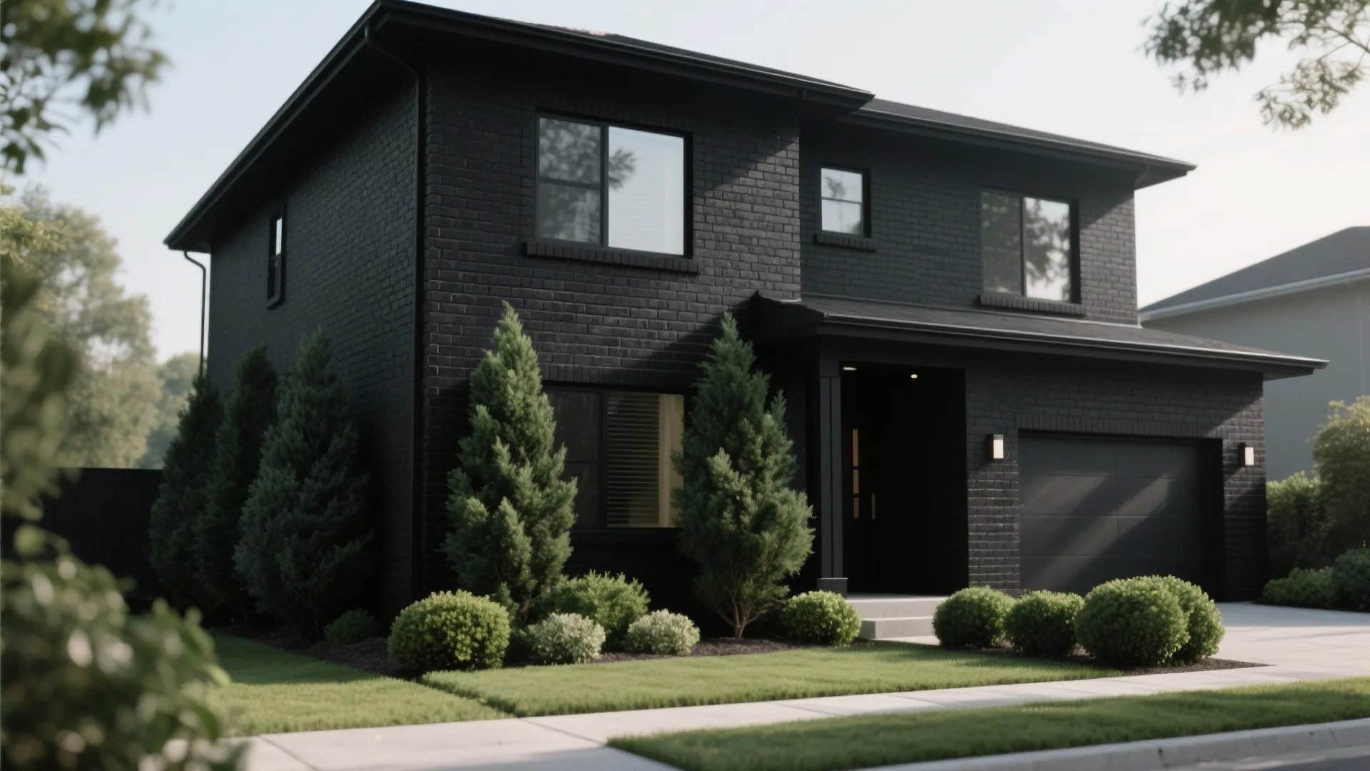 1. Full matte black with lush greenery