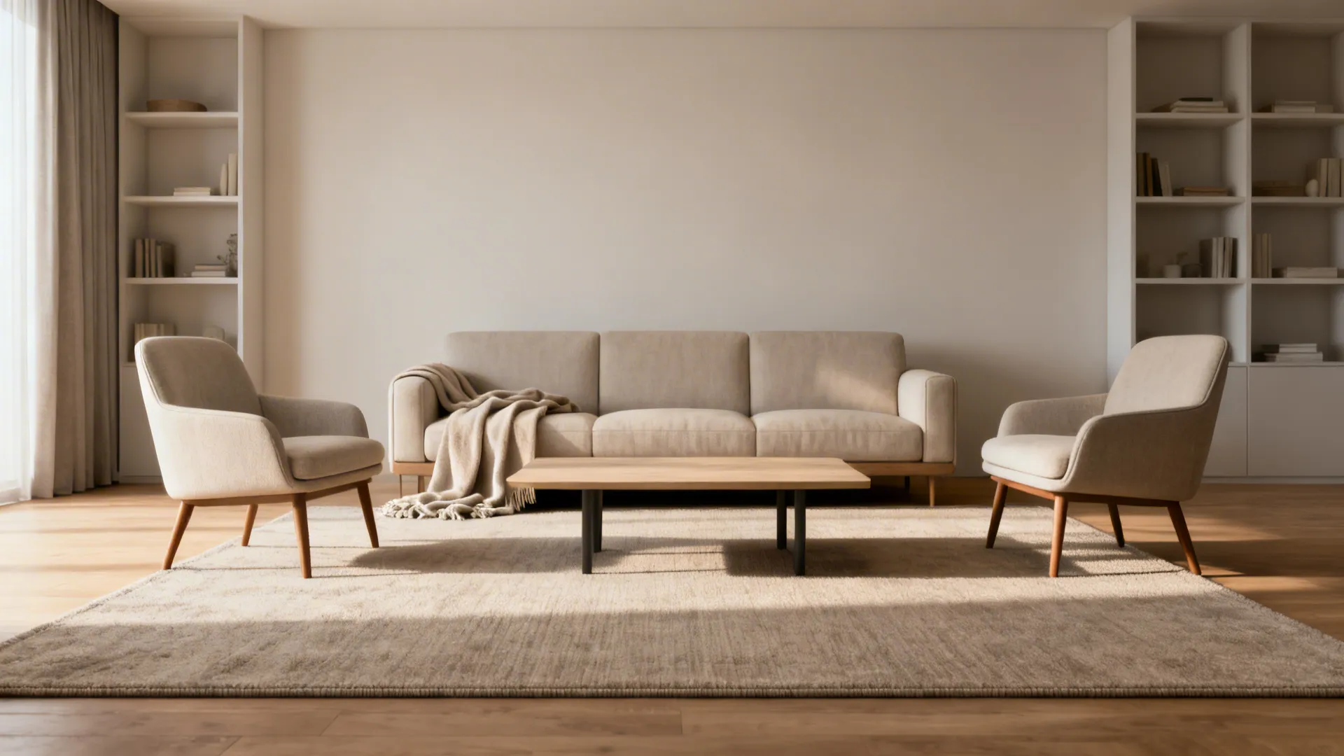 Living room with a 10x13 rug anchoring all seating for a cohesive layout.