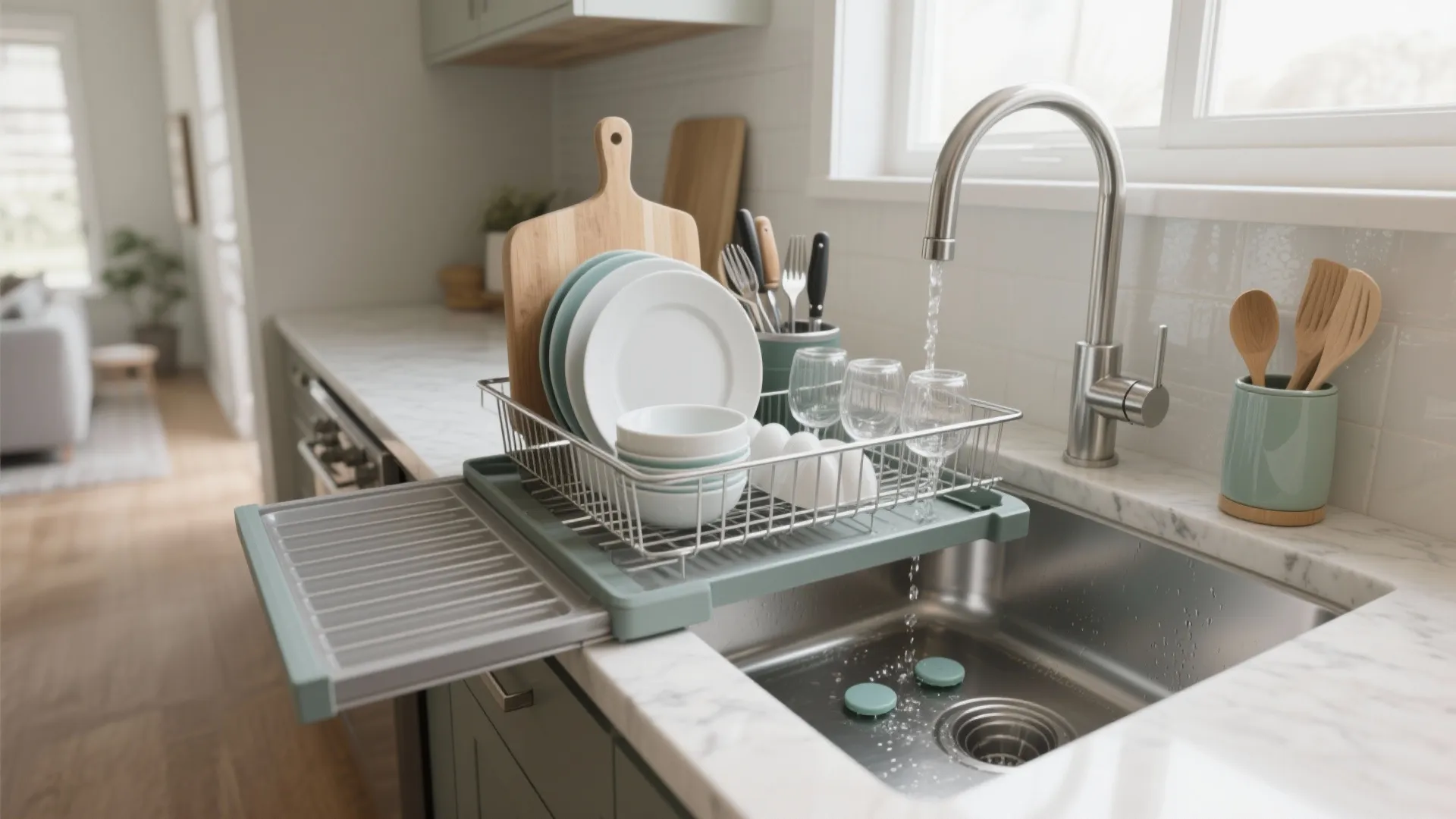 Large Sink Set Dish Rack Drainer With Tray: My Kitchen Savior: 1 Minute to Transform Countertop Chaos: Easy Large Sink Dish Rack Drainer Setup Guide