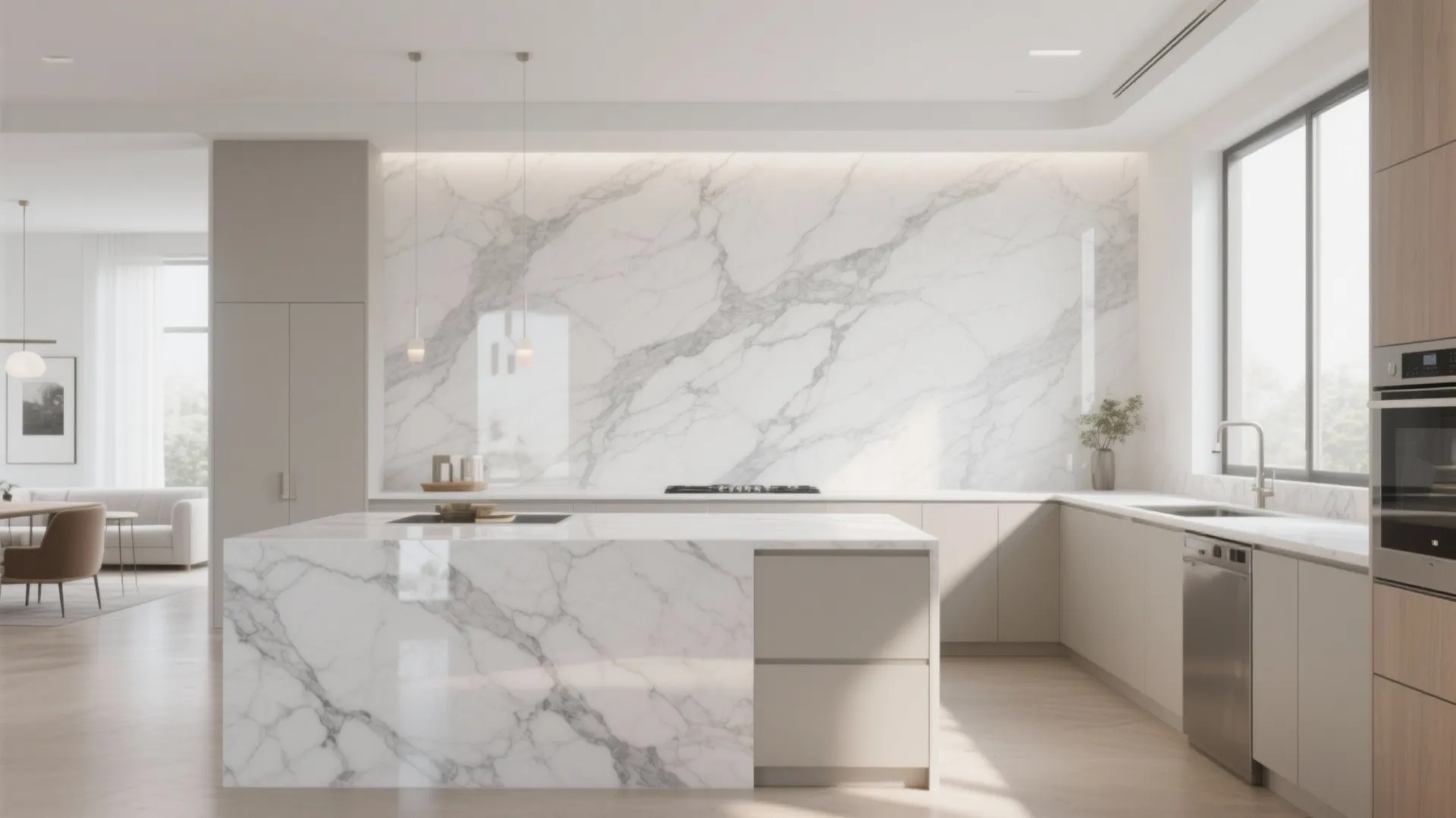 2. Full Slab Backsplash as a Statement Wall